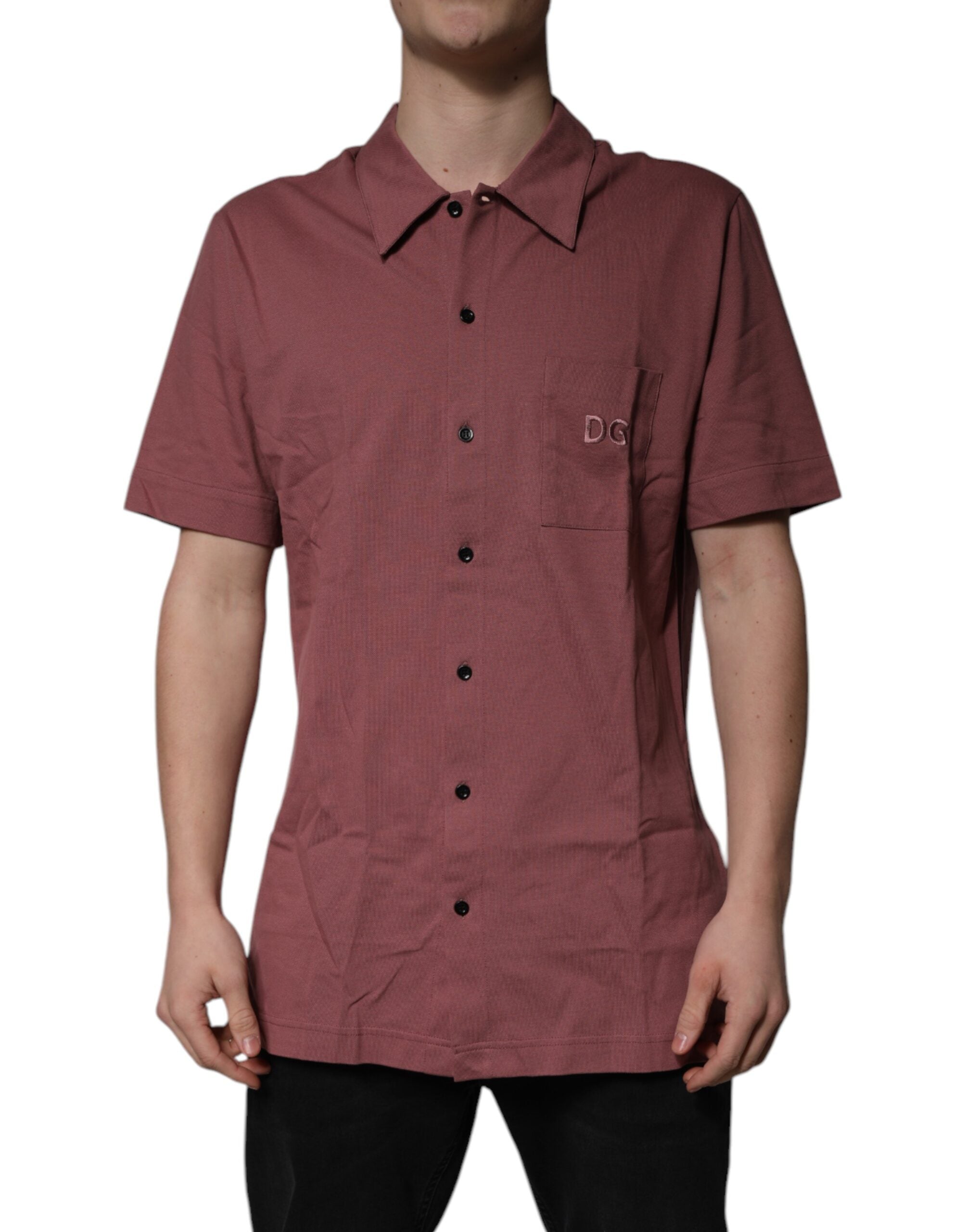 Camicia Polo Casual Dolce & Gabbana Rosa Scuro con Bottoni da Uomo