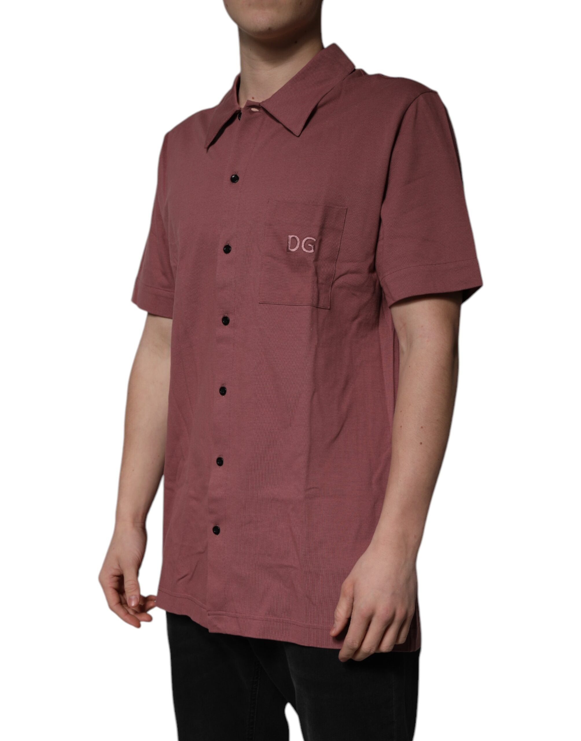 Camicia Polo Casual Dolce & Gabbana Rosa Scuro con Bottoni da Uomo