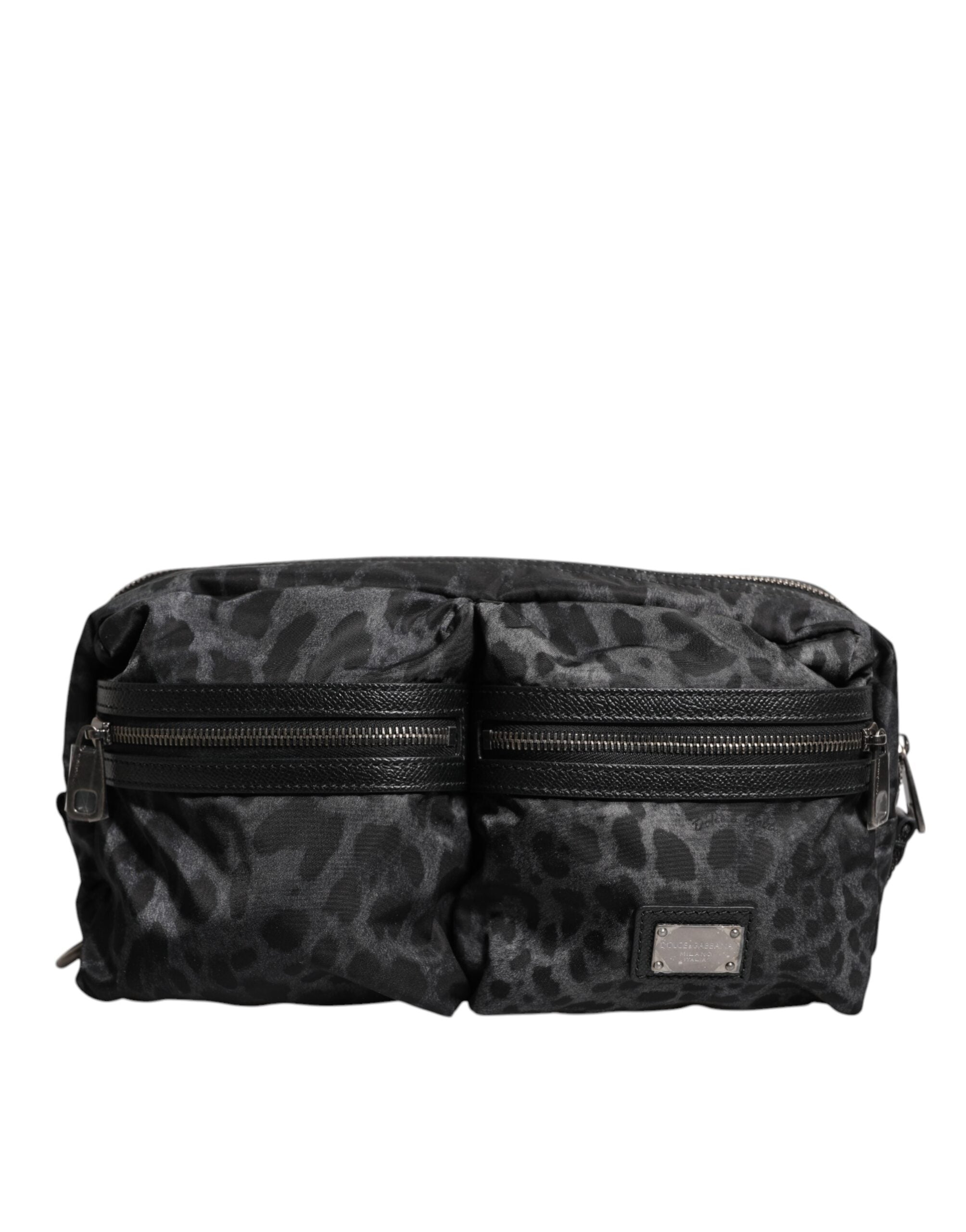 Dolce & Gabbana Marsupio da Cintura Nero Grigio Leopardo con Logo DG