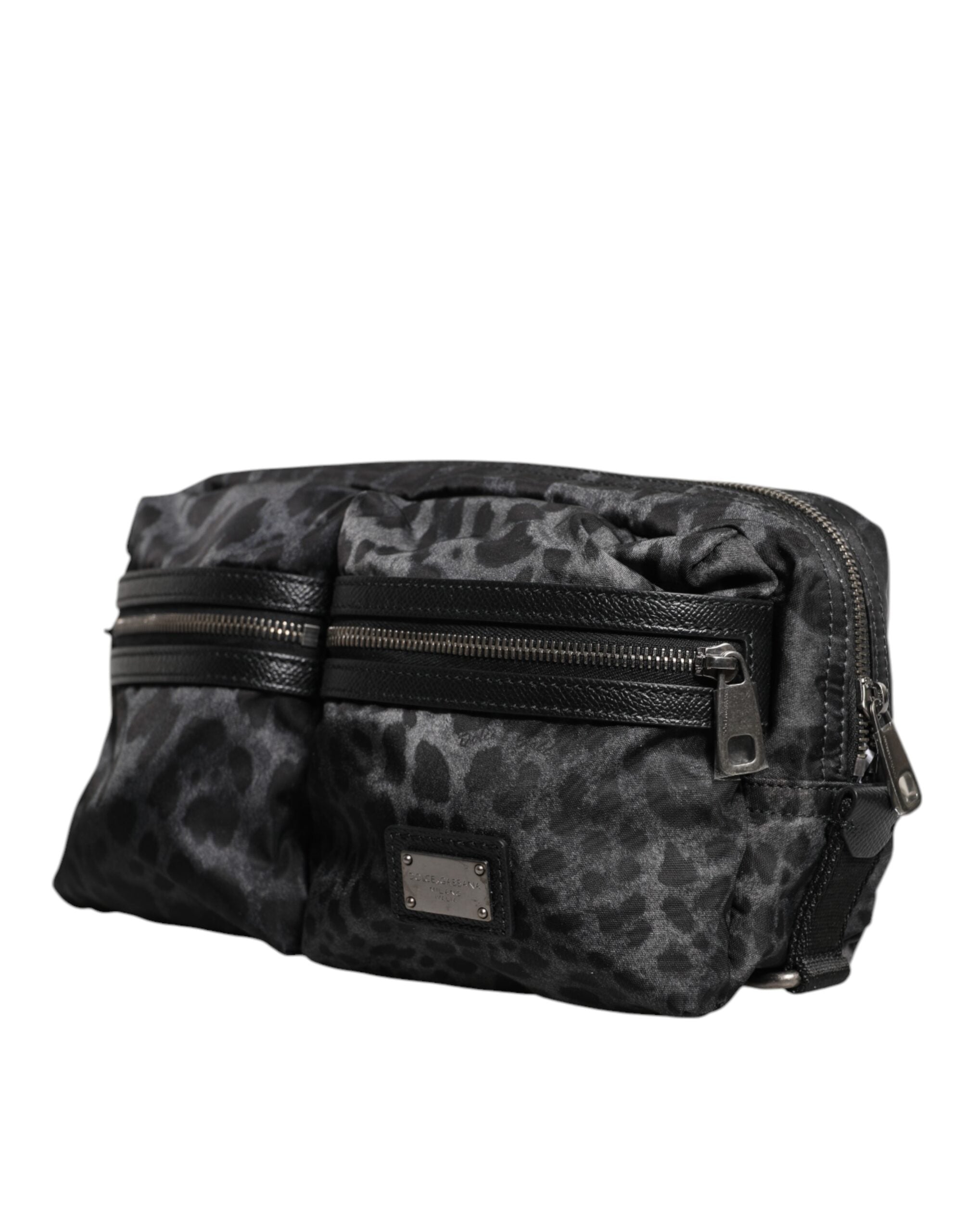 Dolce & Gabbana Marsupio da Cintura Nero Grigio Leopardo con Logo DG