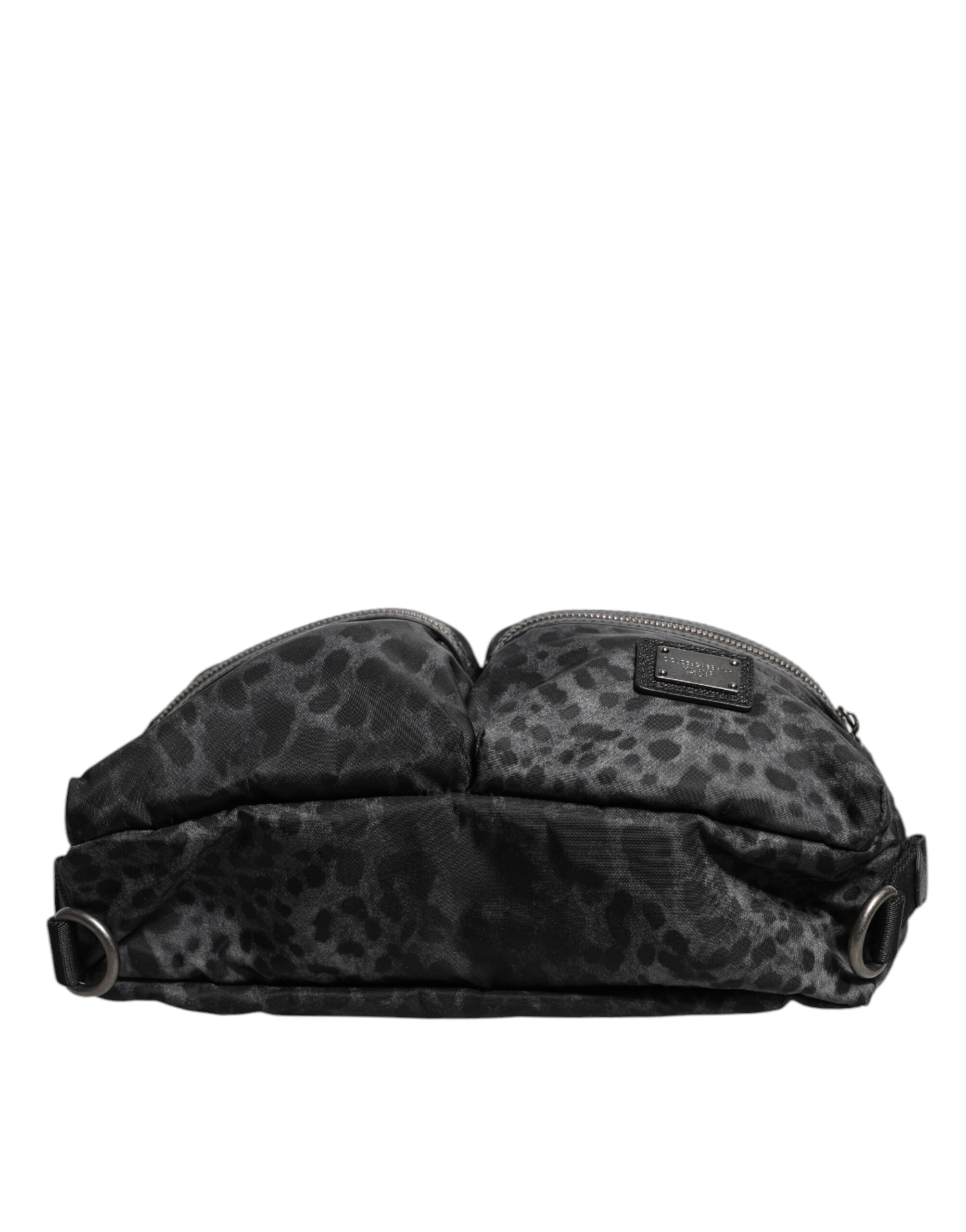 Dolce & Gabbana Marsupio da Cintura Nero Grigio Leopardo con Logo DG