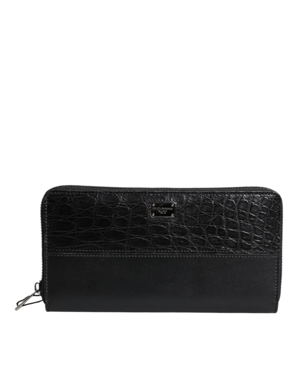 Portafoglio Continental Dolce & Gabbana in Pelle Nera con Logo a Placca con Cerniera Perimetrale