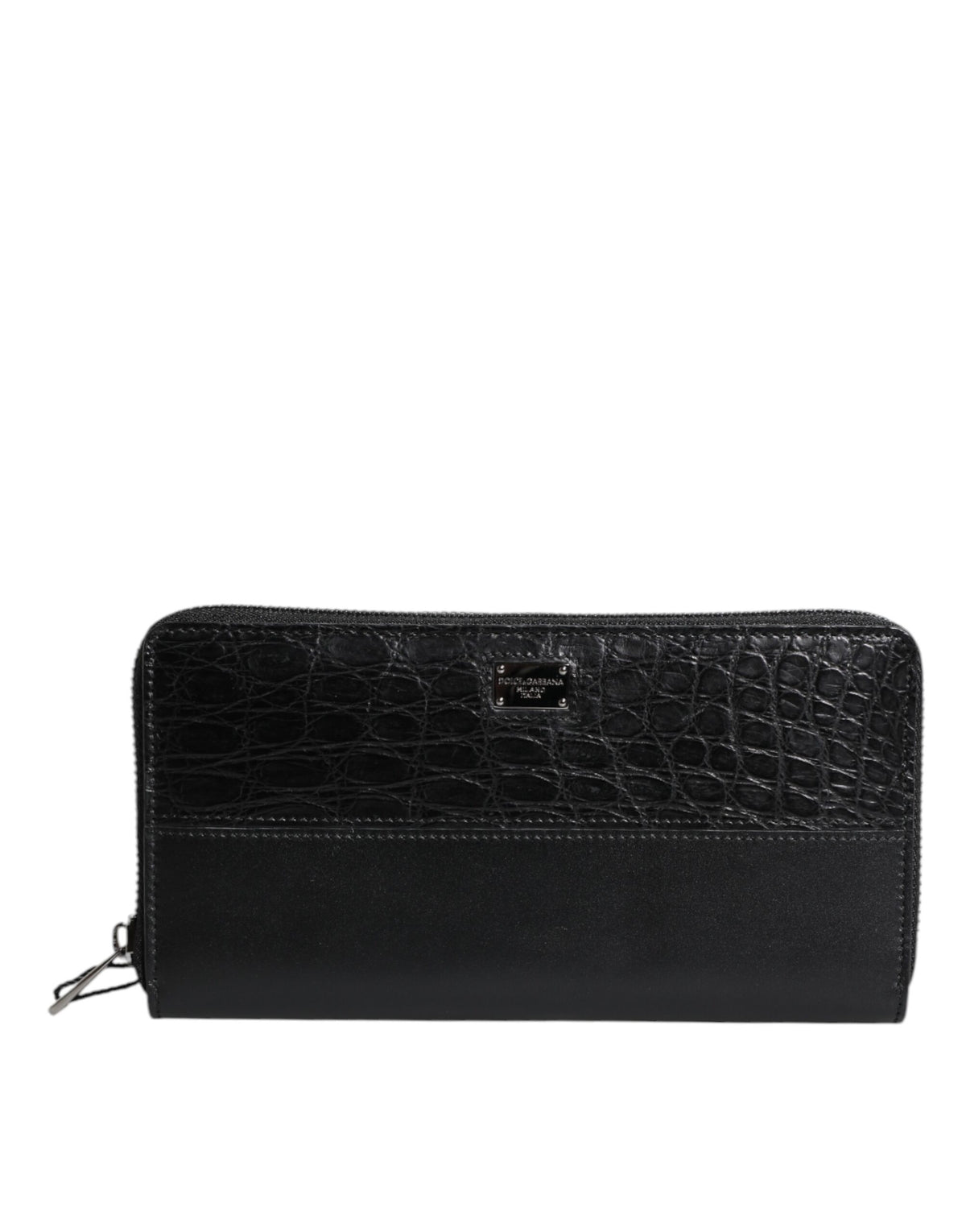 Portafoglio Continental Dolce & Gabbana in Pelle Nera con Logo a Placca con Cerniera Perimetrale