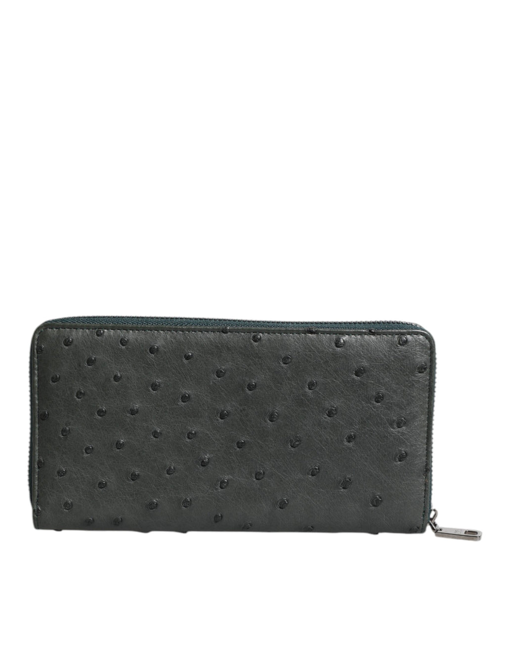 Portafoglio continentale Dolce & Gabbana verde in struzzo con placca logo e cerniera perimetrale