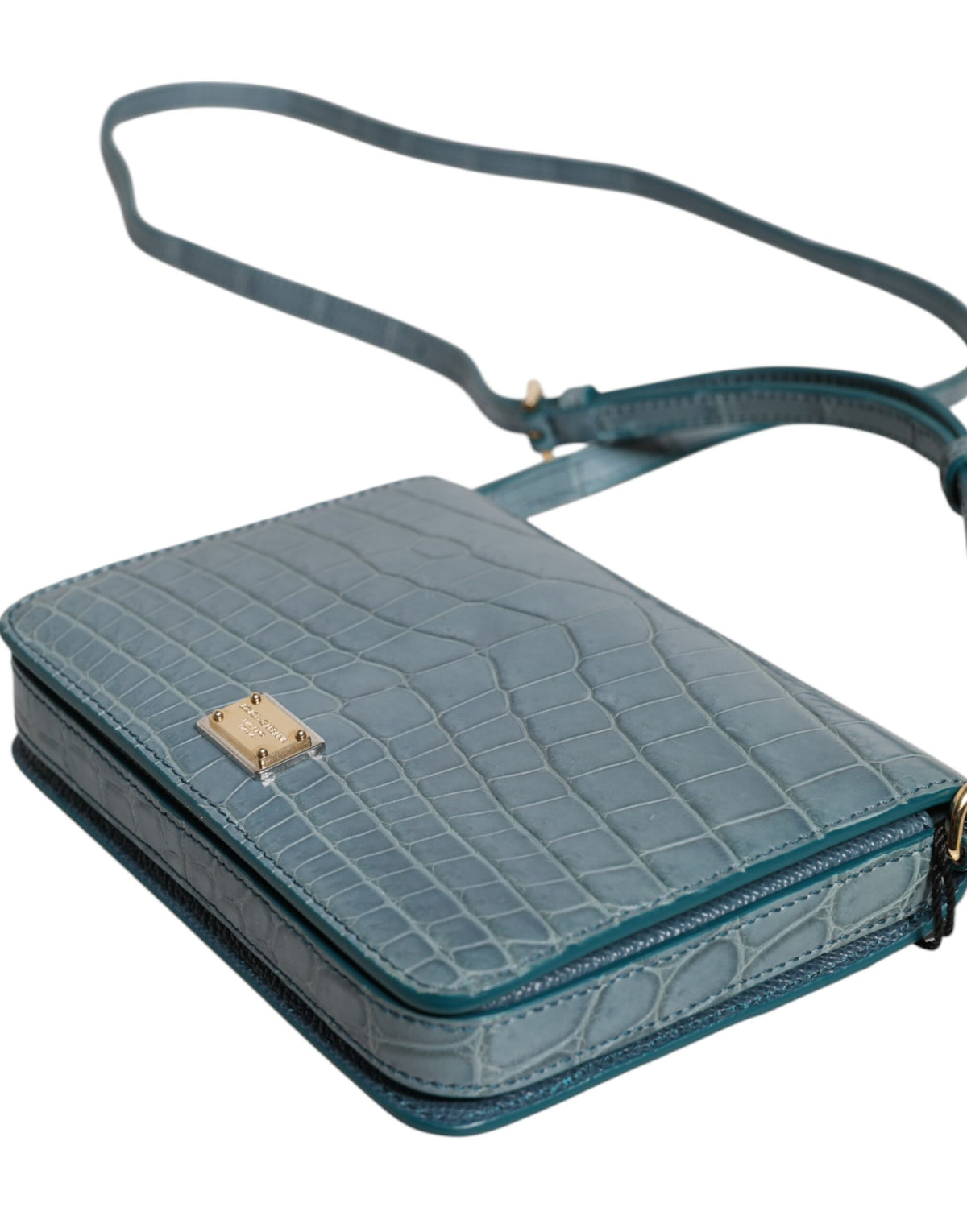 Mini borsa a tracolla Dolce & Gabbana in pelle esotica verde con placca DG