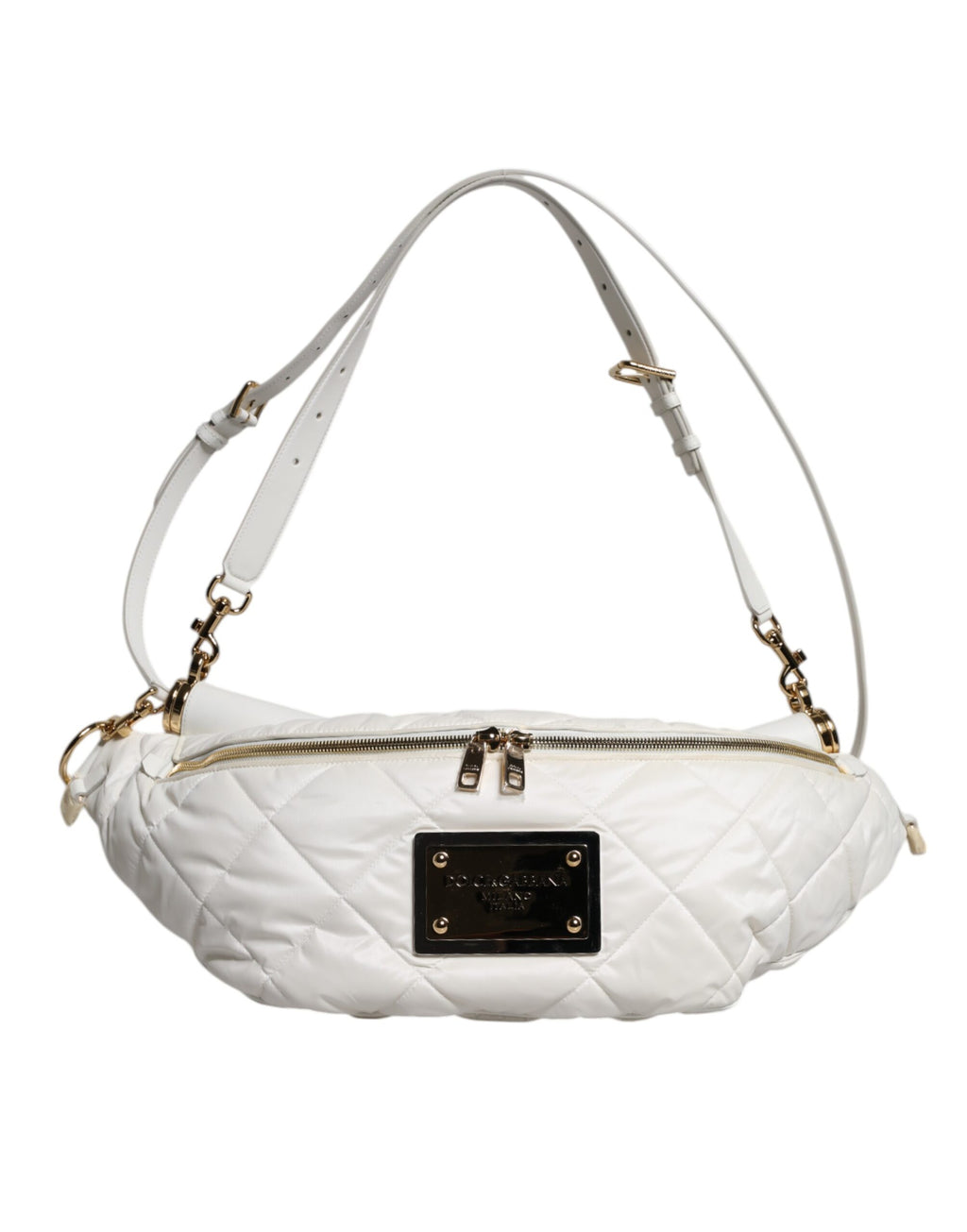 Marsupio con cintura Dolce & Gabbana bianco trapuntato con placca logo