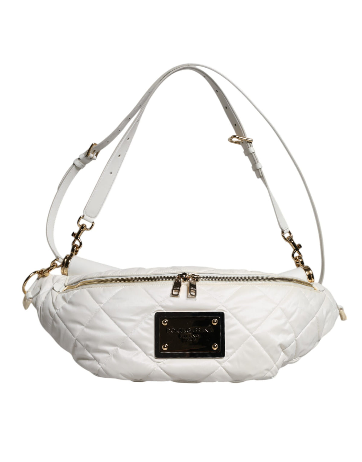 Marsupio con cintura Dolce & Gabbana bianco trapuntato con placca logo