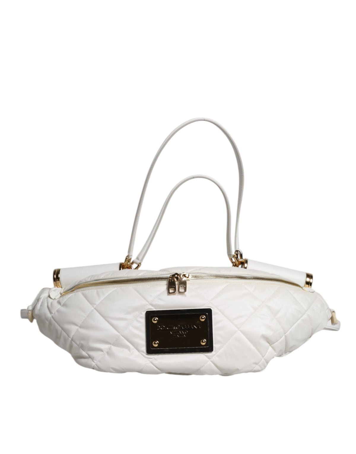Marsupio con cintura Dolce & Gabbana bianco trapuntato con placca logo