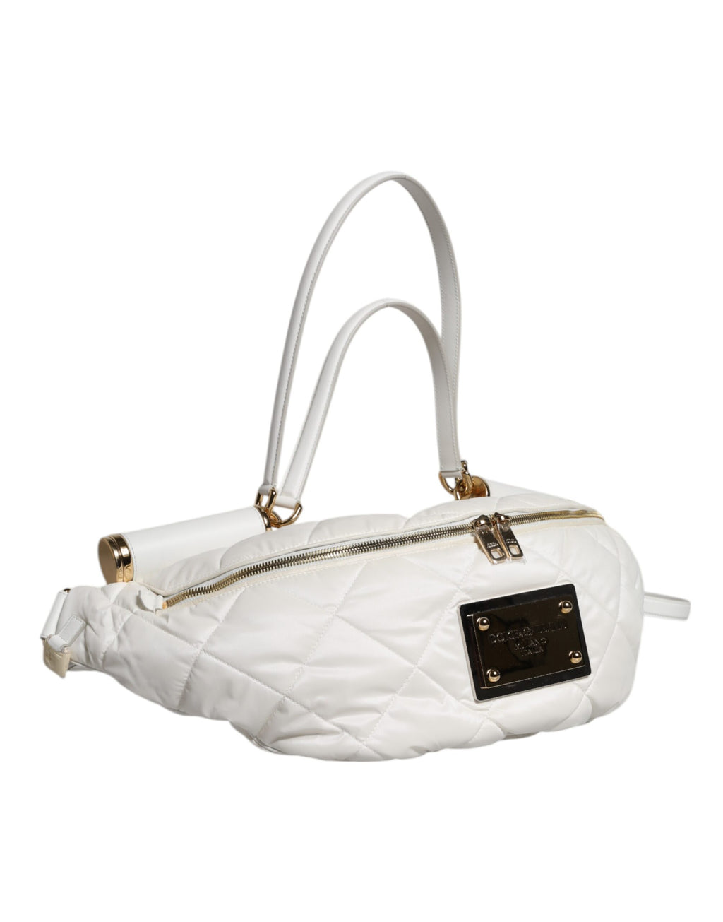 Marsupio con cintura Dolce & Gabbana bianco trapuntato con placca logo