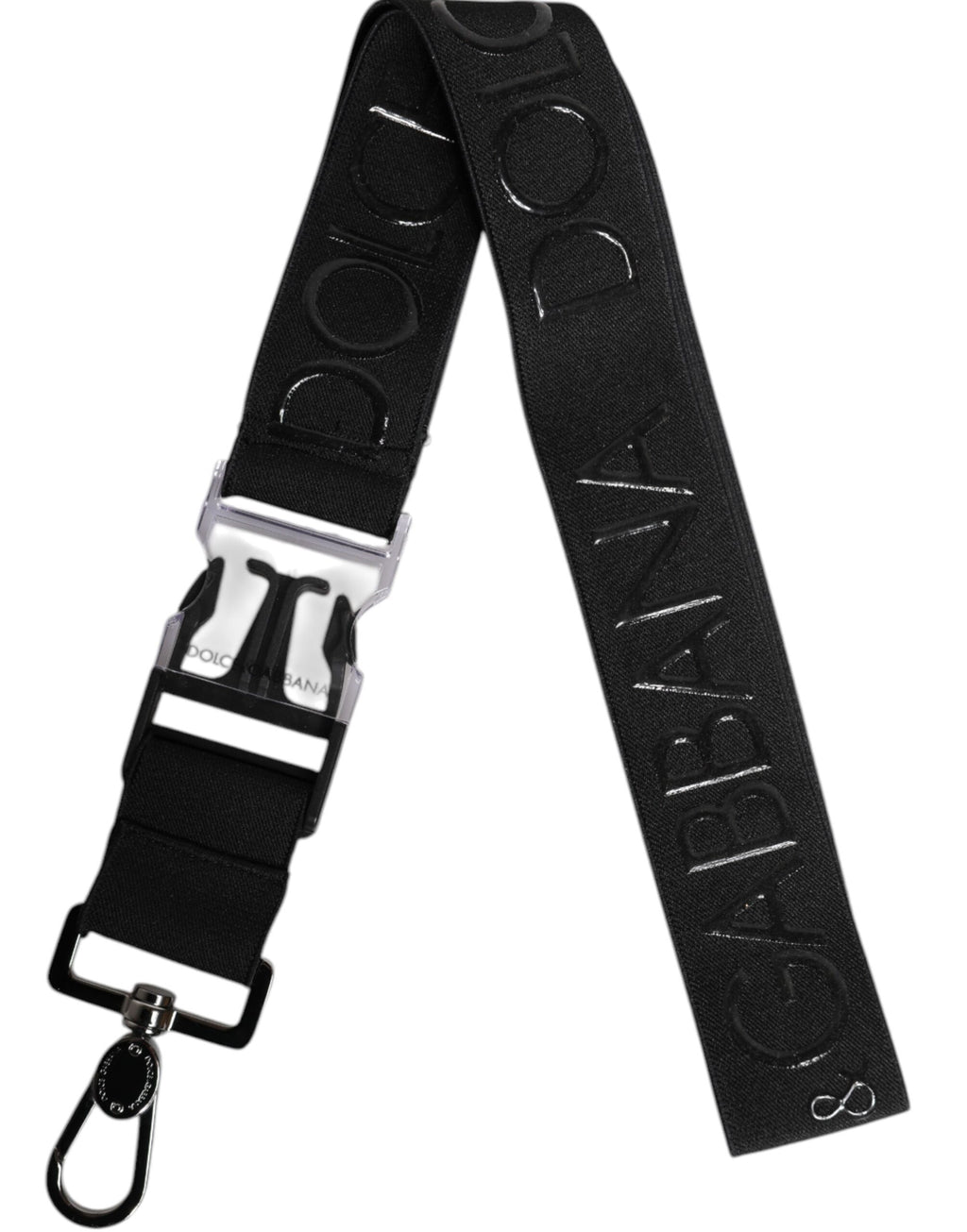 Dolce & Gabbana Portachiavi Nero in Poliestere Elasticizzato con Logo DG Gommatizzato