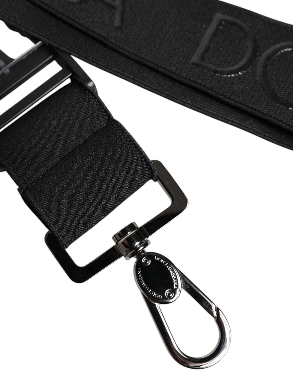 Dolce & Gabbana Portachiavi Nero in Poliestere Elasticizzato con Logo DG Gommatizzato