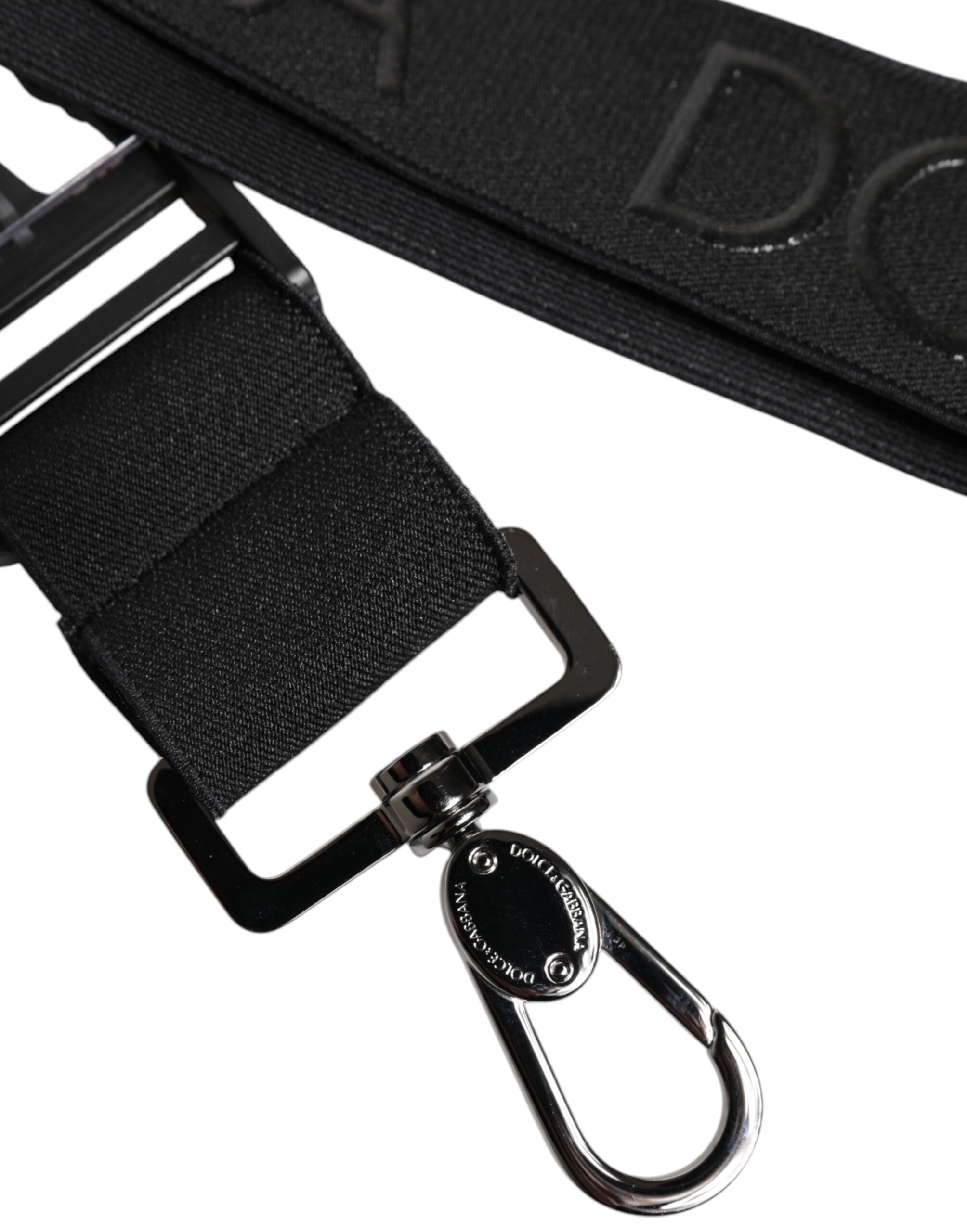 Dolce & Gabbana Portachiavi Nero in Poliestere Elasticizzato con Logo DG Gommatizzato