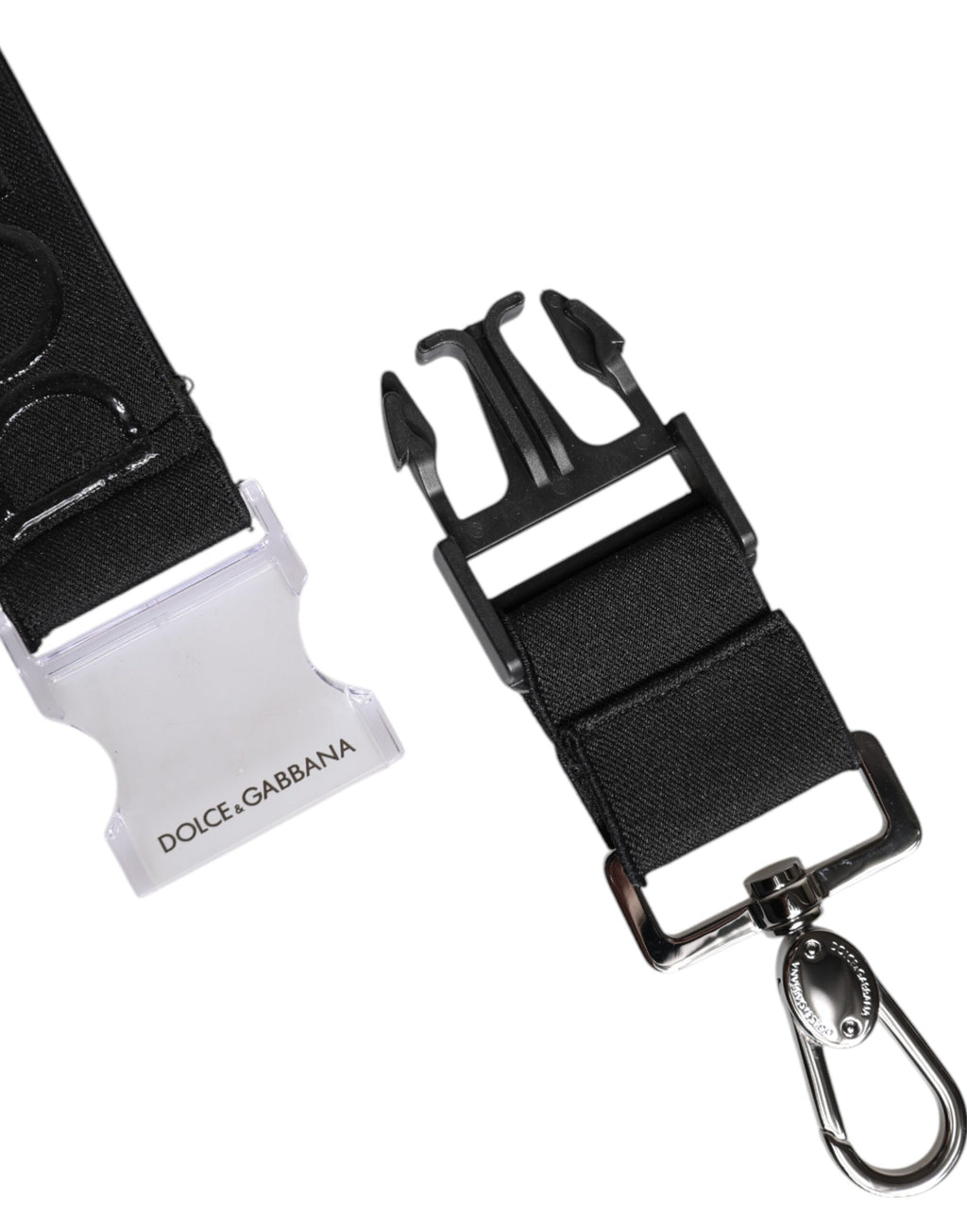 Dolce & Gabbana Portachiavi Nero in Poliestere Elasticizzato con Logo DG Gommatizzato