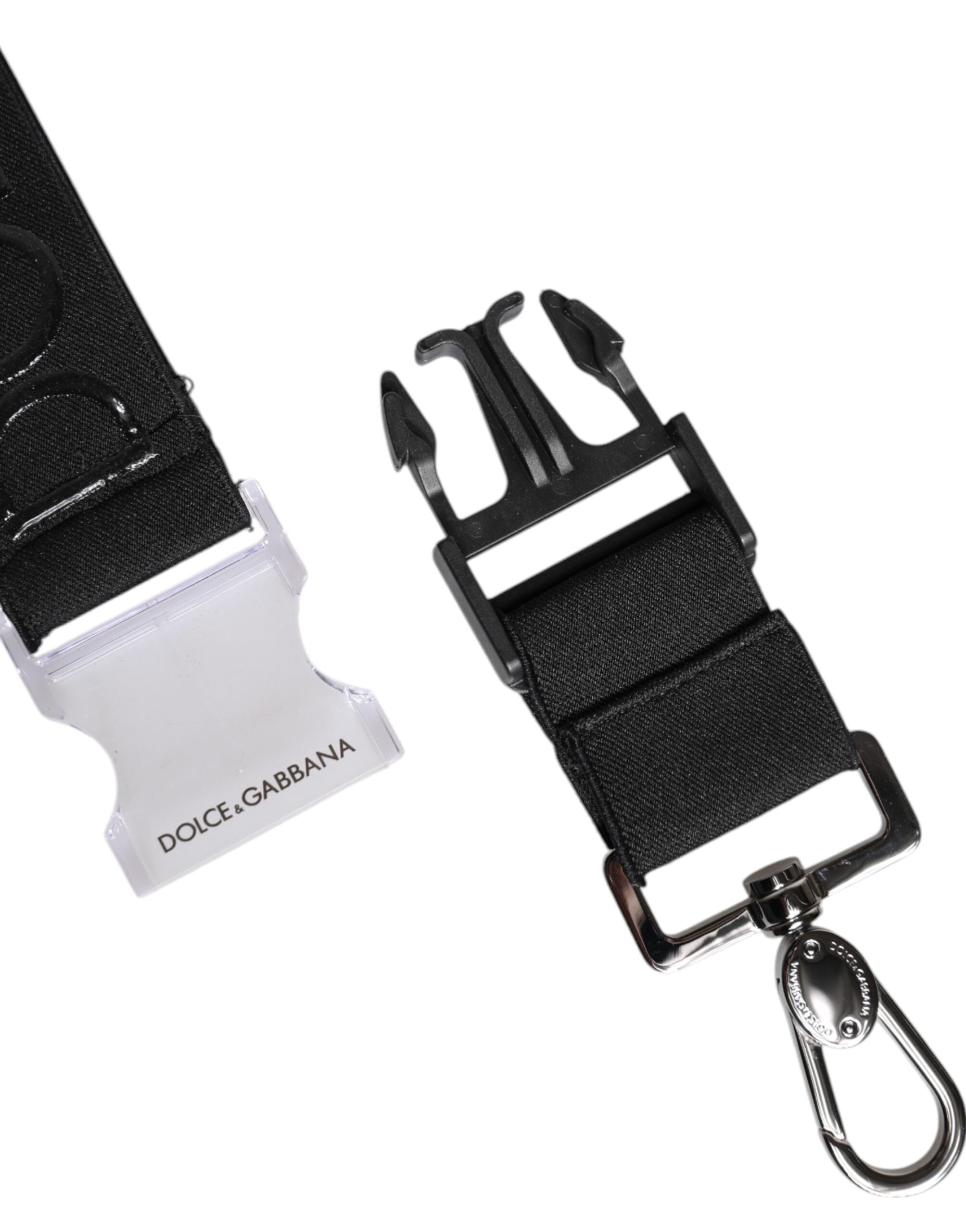 Dolce & Gabbana Portachiavi Nero in Poliestere Elasticizzato con Logo DG Gommatizzato