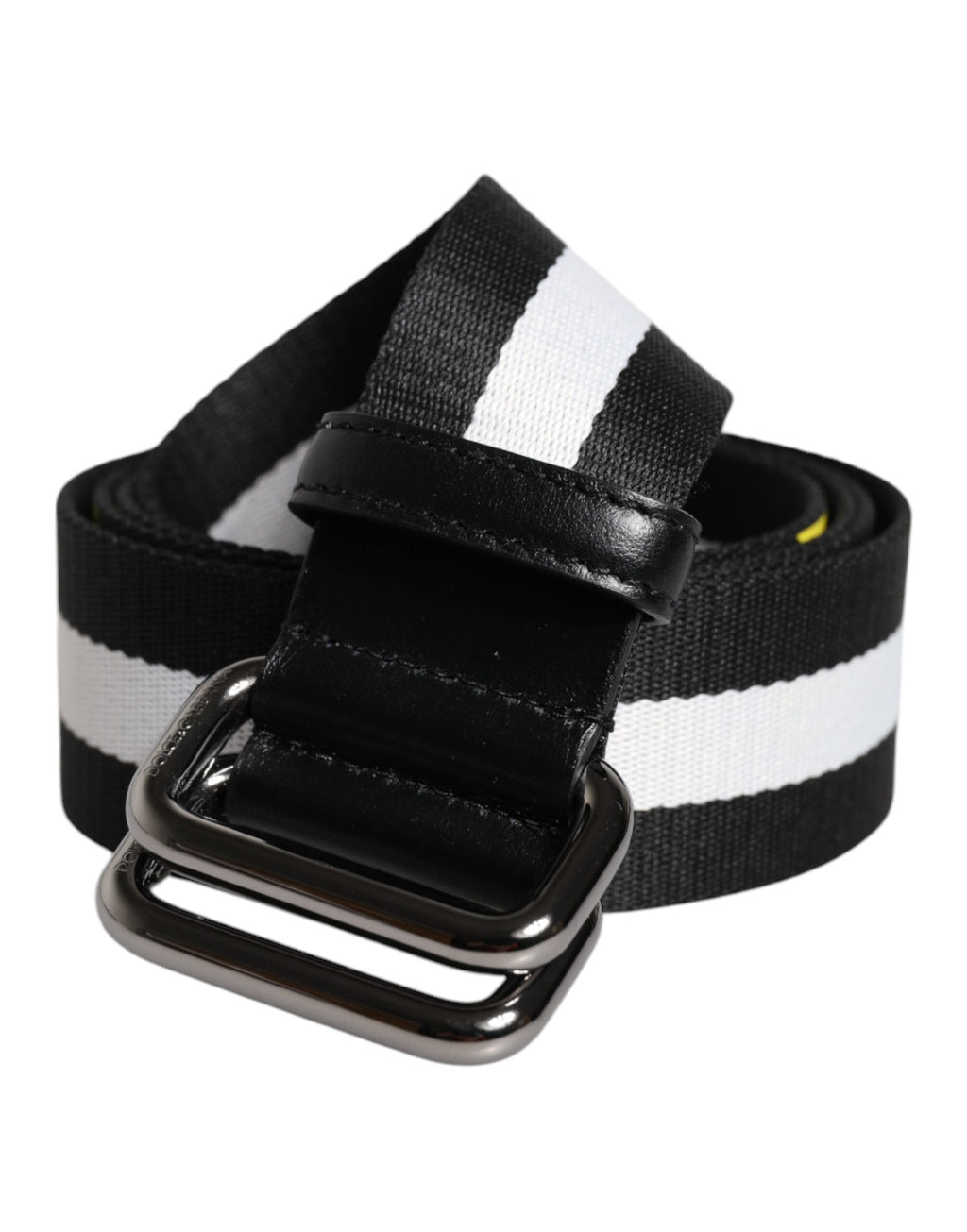 Cintura con Fibbia in Metallo a Strisce e Logo Giallo e Nero Dolce & Gabbana