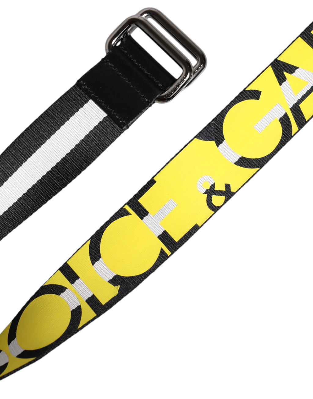 Cintura con Fibbia in Metallo a Strisce e Logo Giallo e Nero Dolce & Gabbana