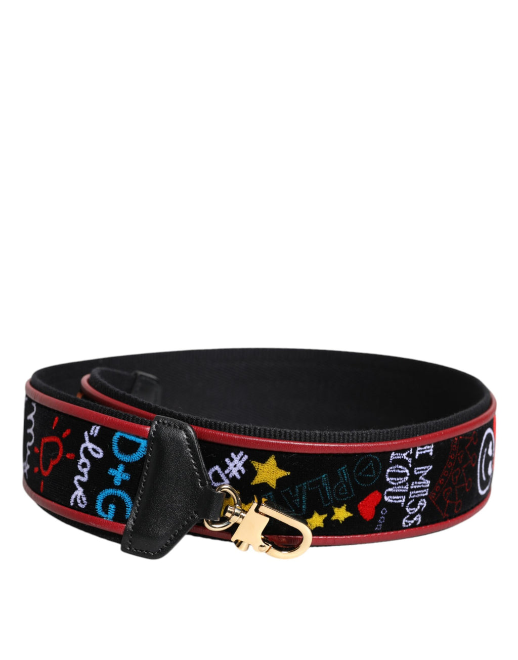 Dolce & Gabbana Tracolla per Borsa in Cotone Nero Stampato