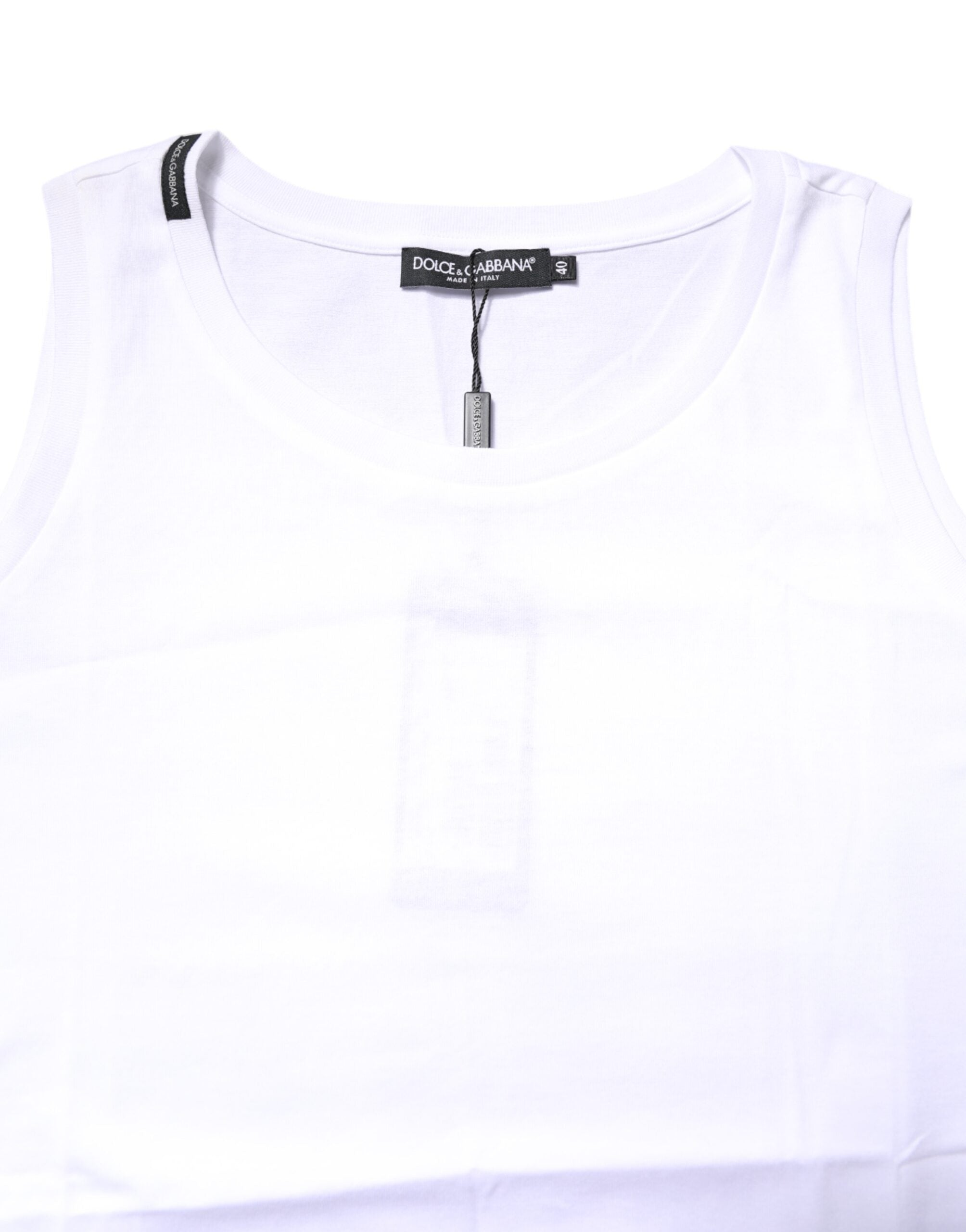 Dolce & Gabbana T-shirt Girocollo Senza Maniche in Cotone Bianco