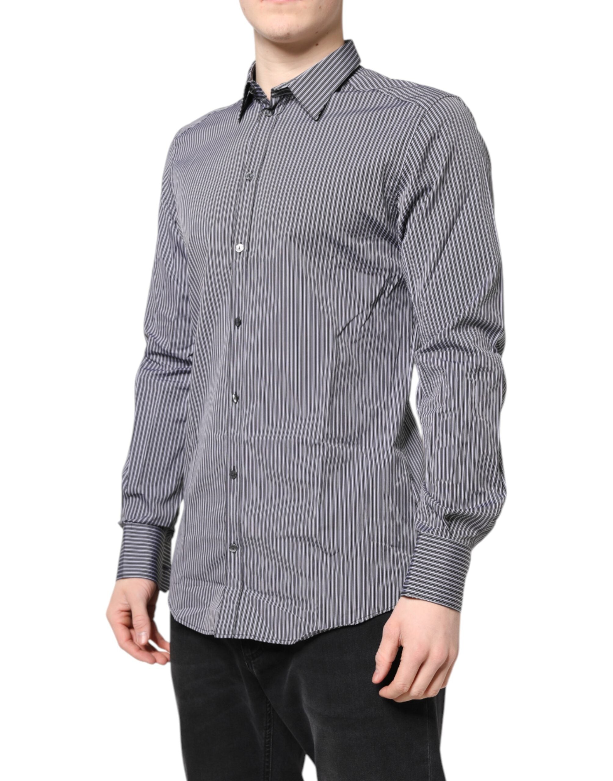 Dolce & Gabbana Camicia elegante a righe bianche e nere ORO