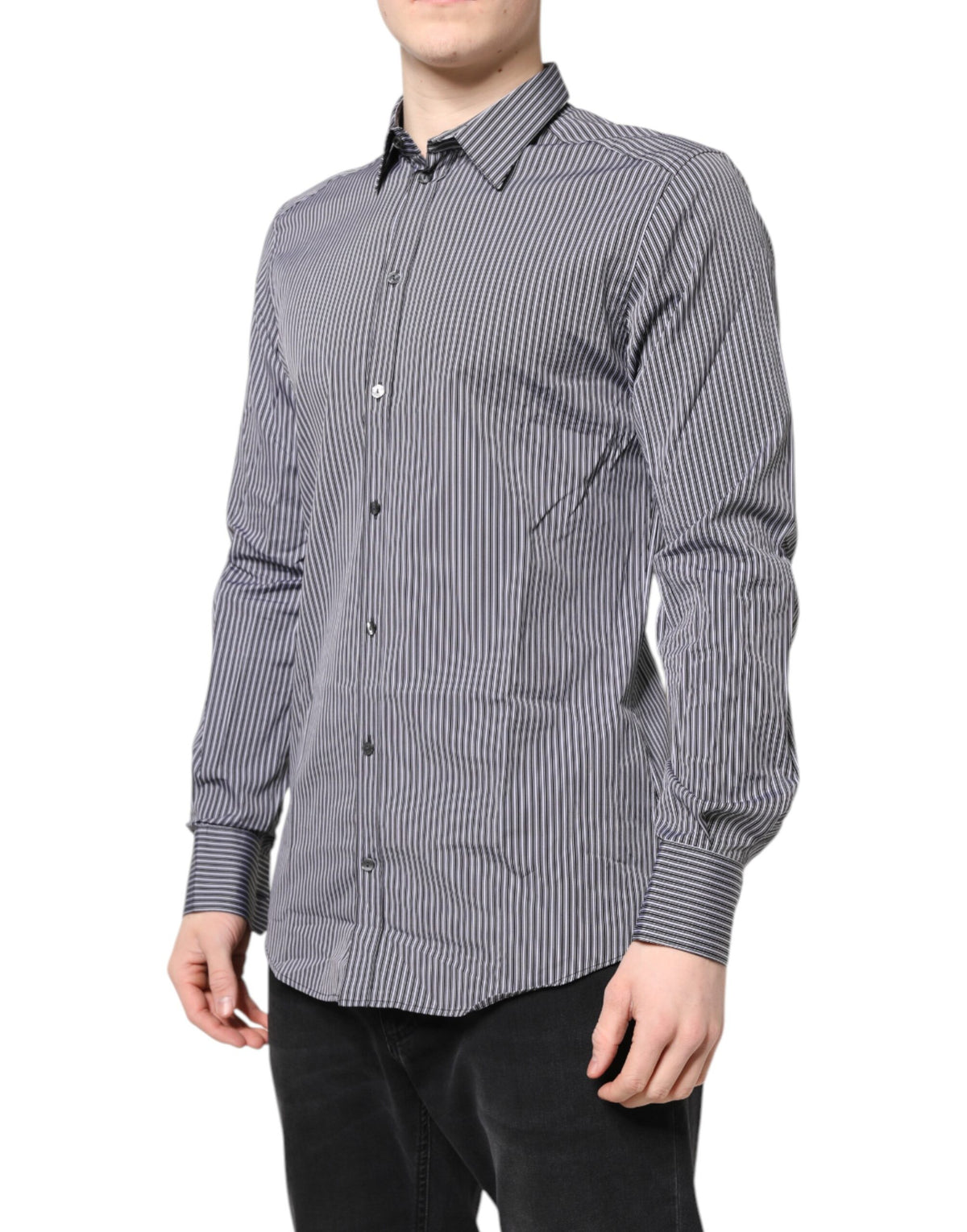 Dolce & Gabbana Camicia elegante a righe bianche e nere ORO