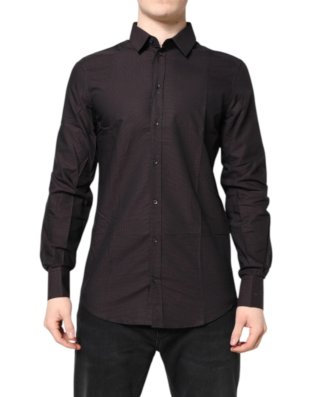 Dolce & Gabbana Camicia elegante da uomo in jacquard di cotone bordeaux GOLD