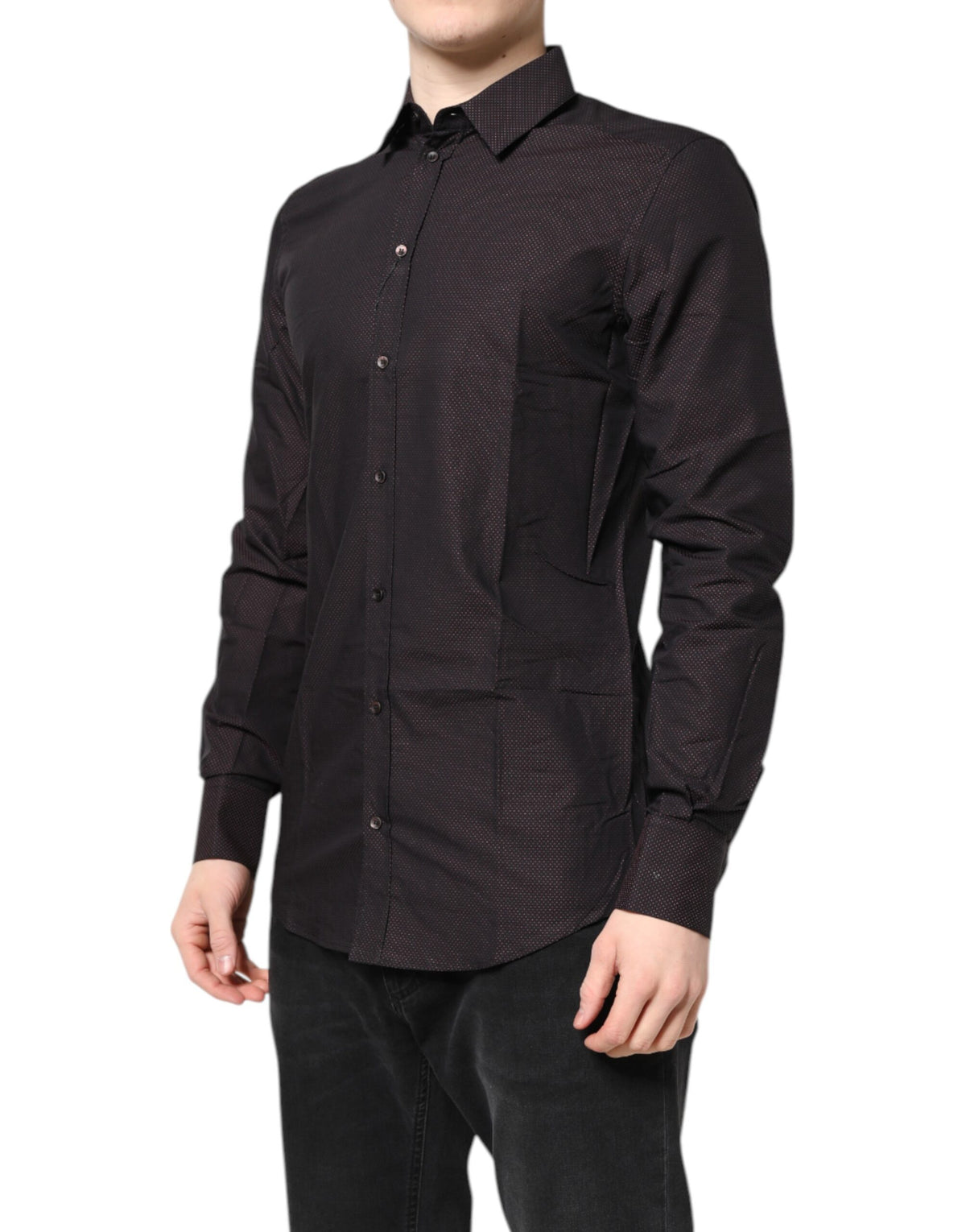 Dolce & Gabbana Camicia elegante da uomo in jacquard di cotone bordeaux GOLD