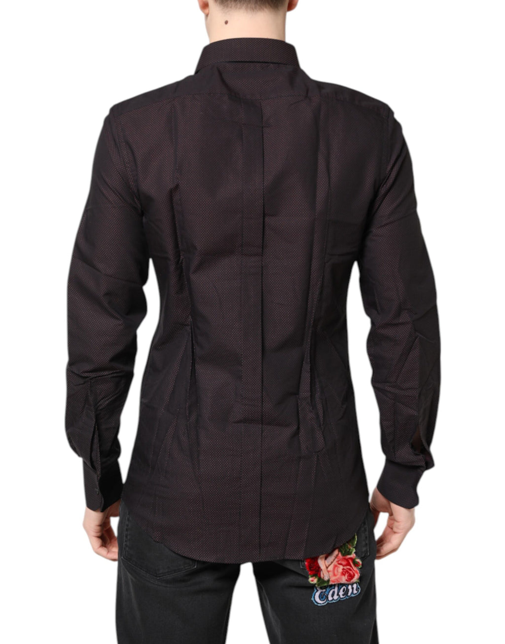 Dolce & Gabbana Camicia elegante da uomo in jacquard di cotone bordeaux GOLD