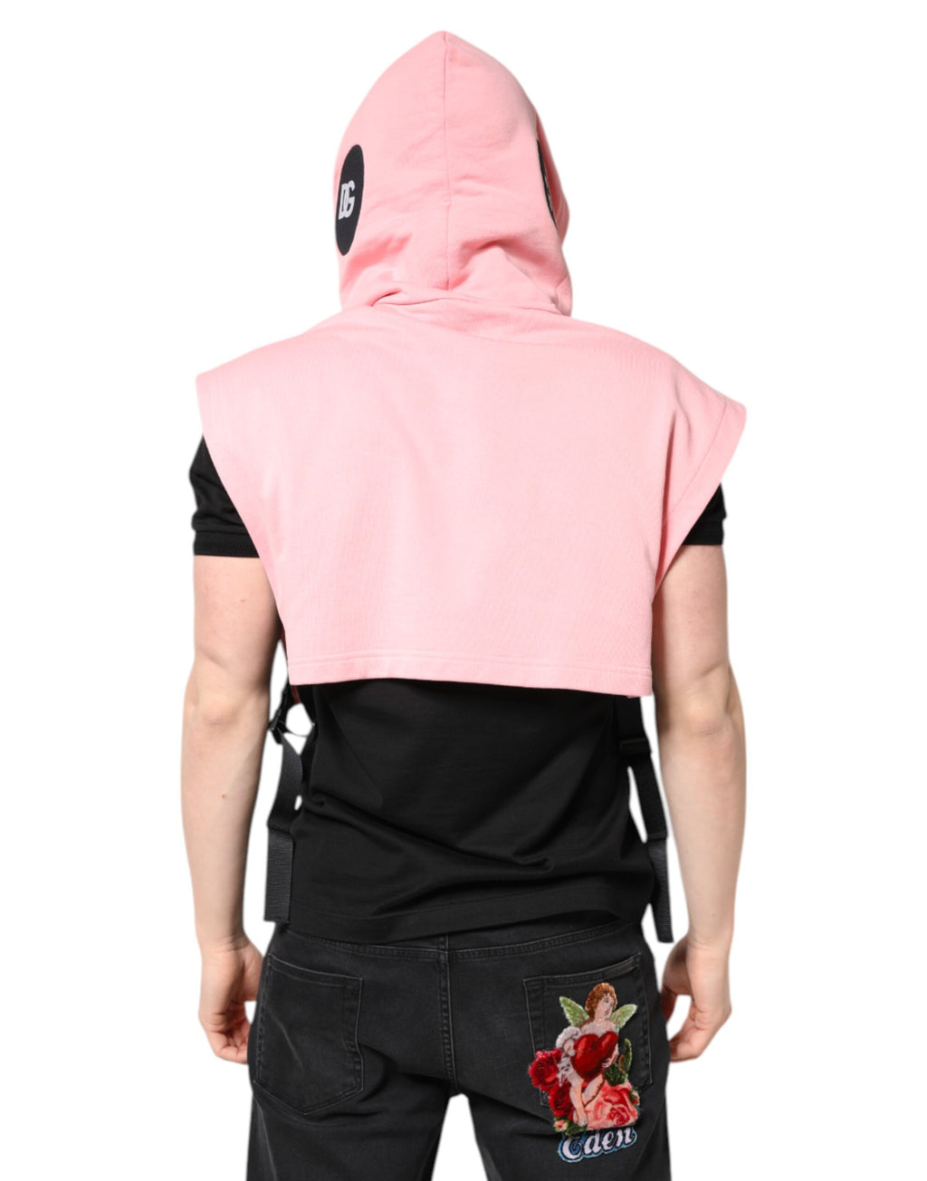 Gilet sportivo da uomo Dolce & Gabbana in cotone rosa con cappuccio