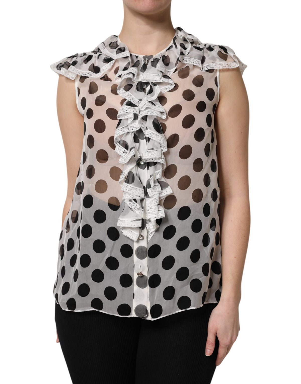 Dolce & Gabbana Top Senza Maniche in Cotone Bianco a Pois Neri
