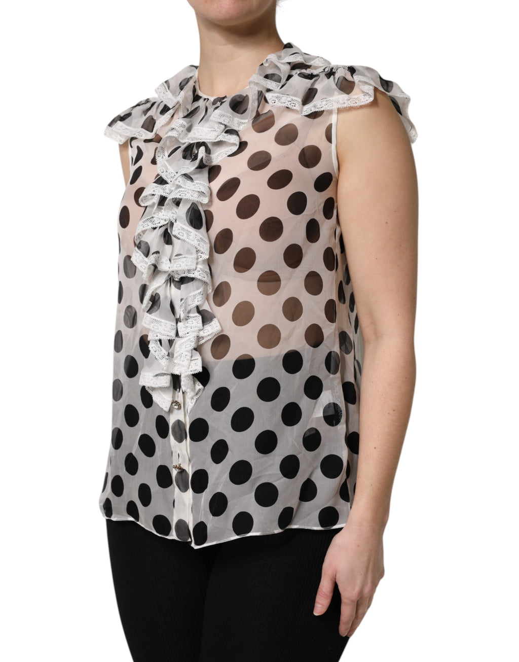 Dolce & Gabbana Top Senza Maniche in Cotone Bianco a Pois Neri