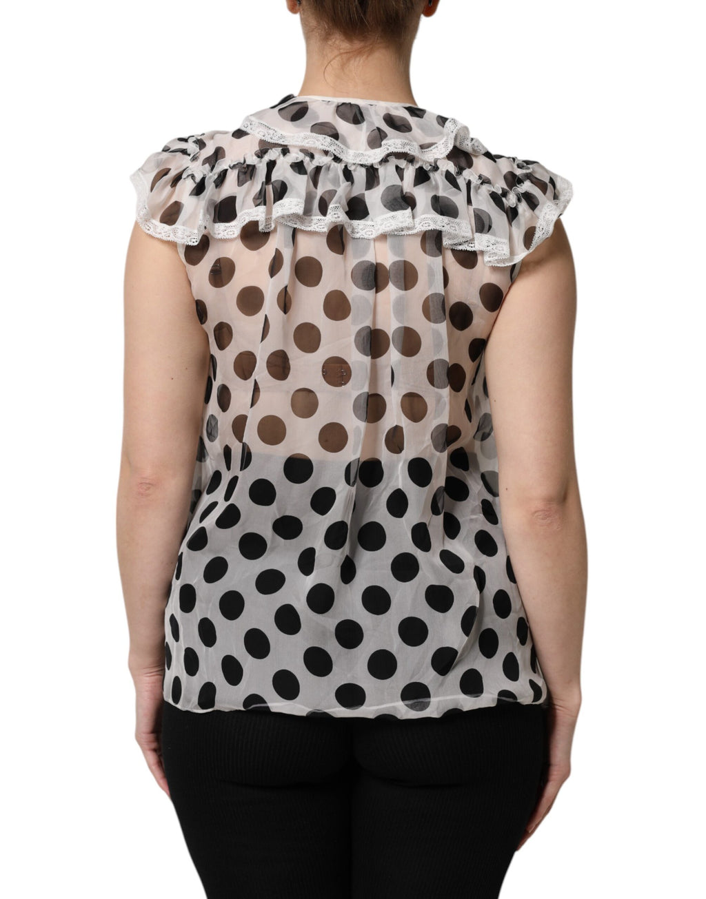 Dolce & Gabbana Top Senza Maniche in Cotone Bianco a Pois Neri