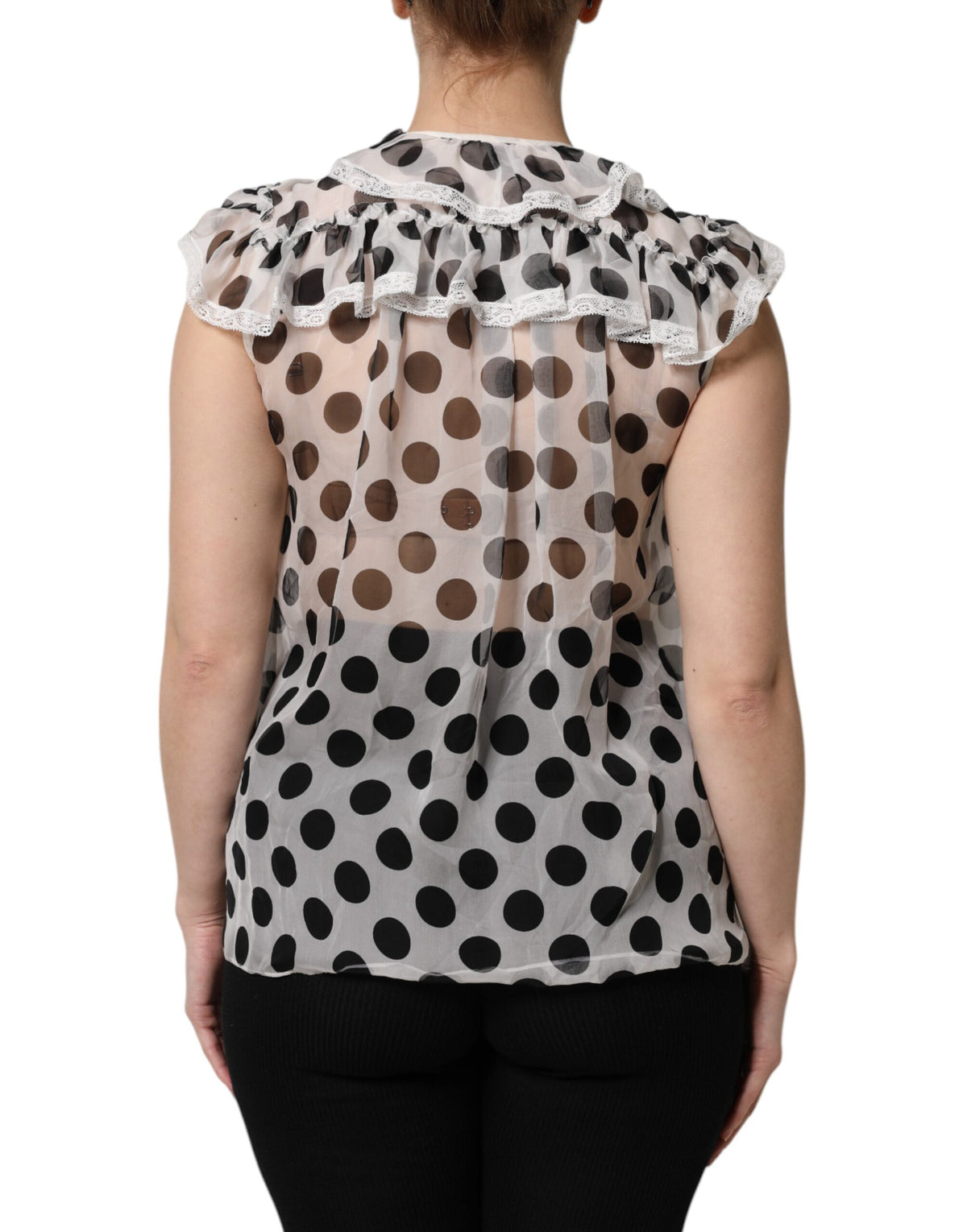 Dolce & Gabbana Top Senza Maniche in Cotone Bianco a Pois Neri