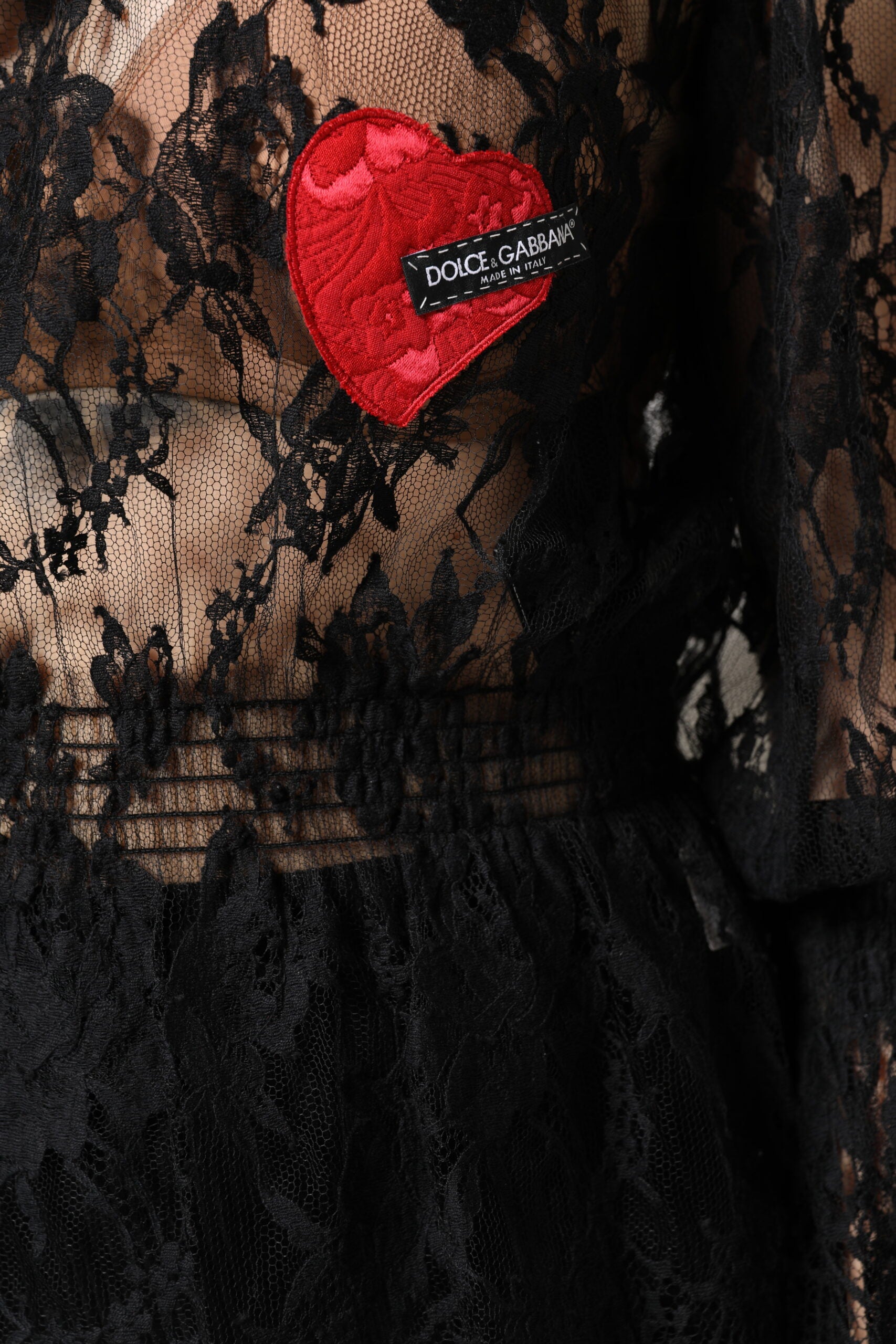 Dolce & Gabbana Blusa Top Donna in Pizzo Floreale di Cotone Nero