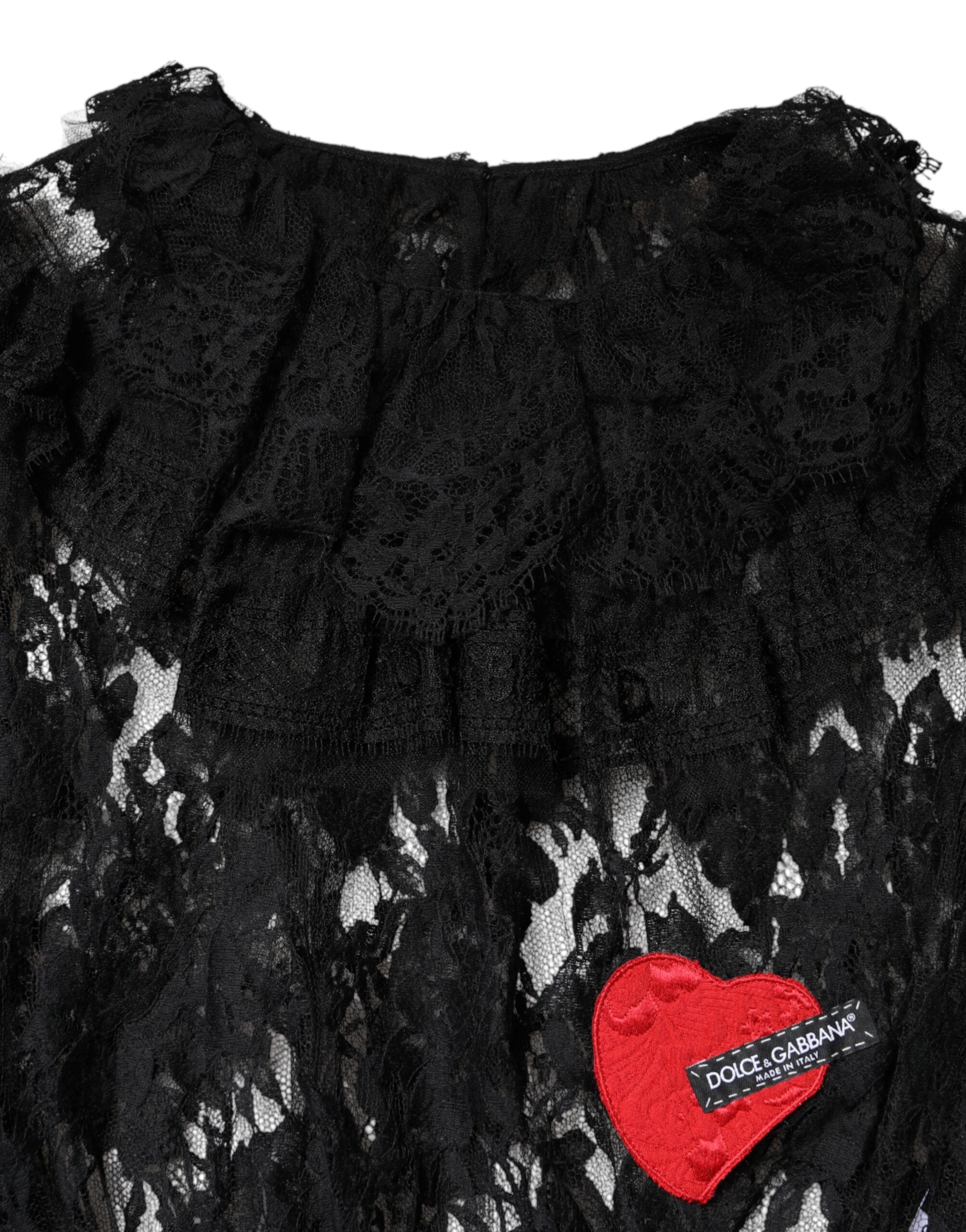 Dolce & Gabbana Blusa Top Donna in Pizzo Floreale di Cotone Nero