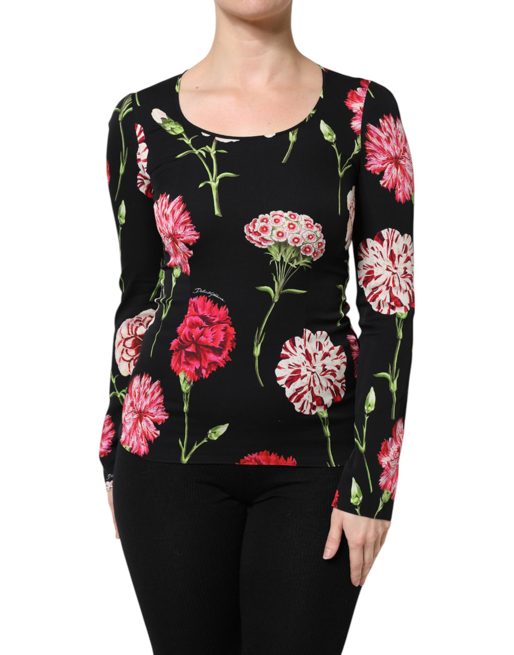 Dolce & Gabbana Blusa da donna a maniche lunghe nera a fiori
