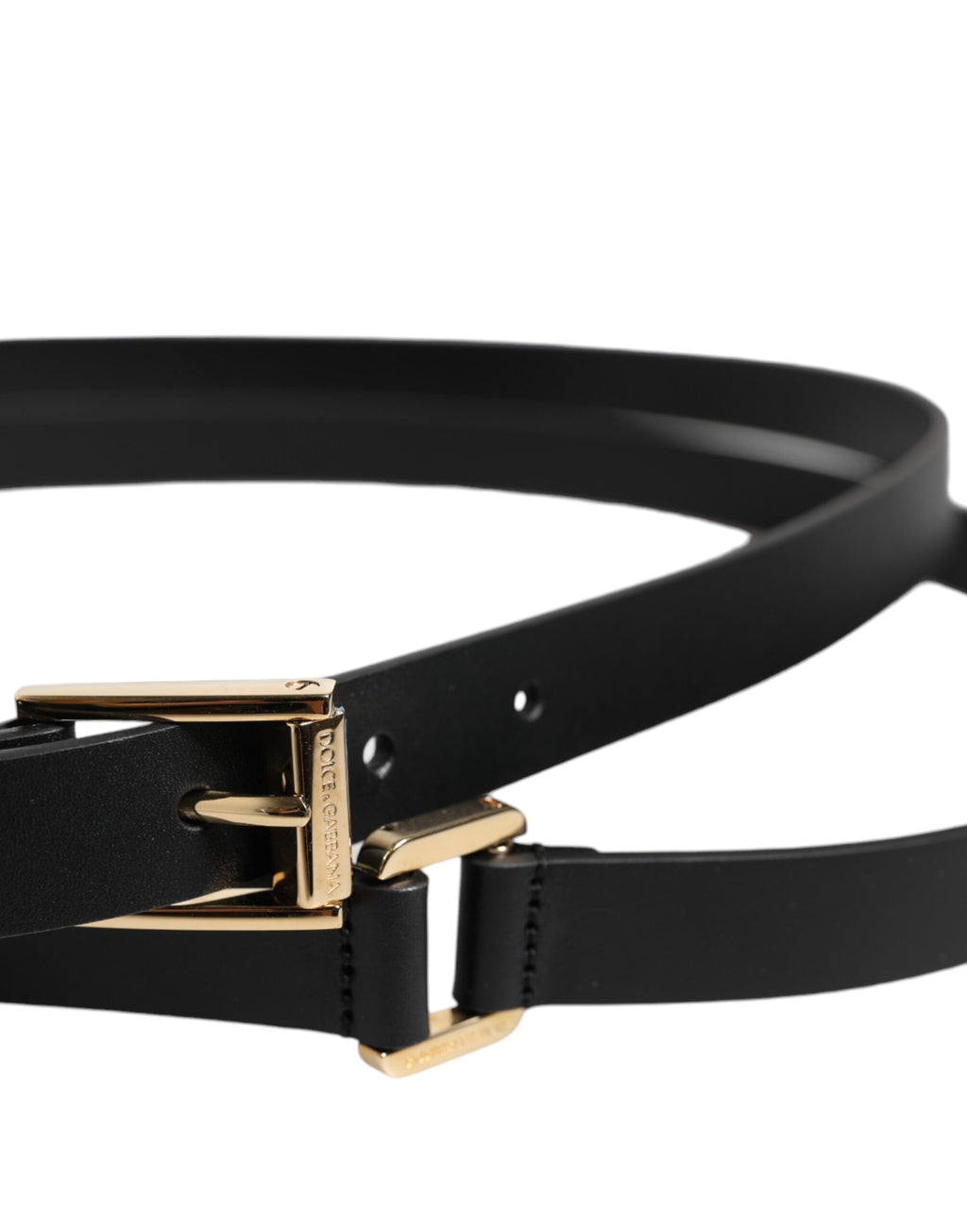 Cintura Dolce & Gabbana nera classica con fibbia con logo in metallo dorato