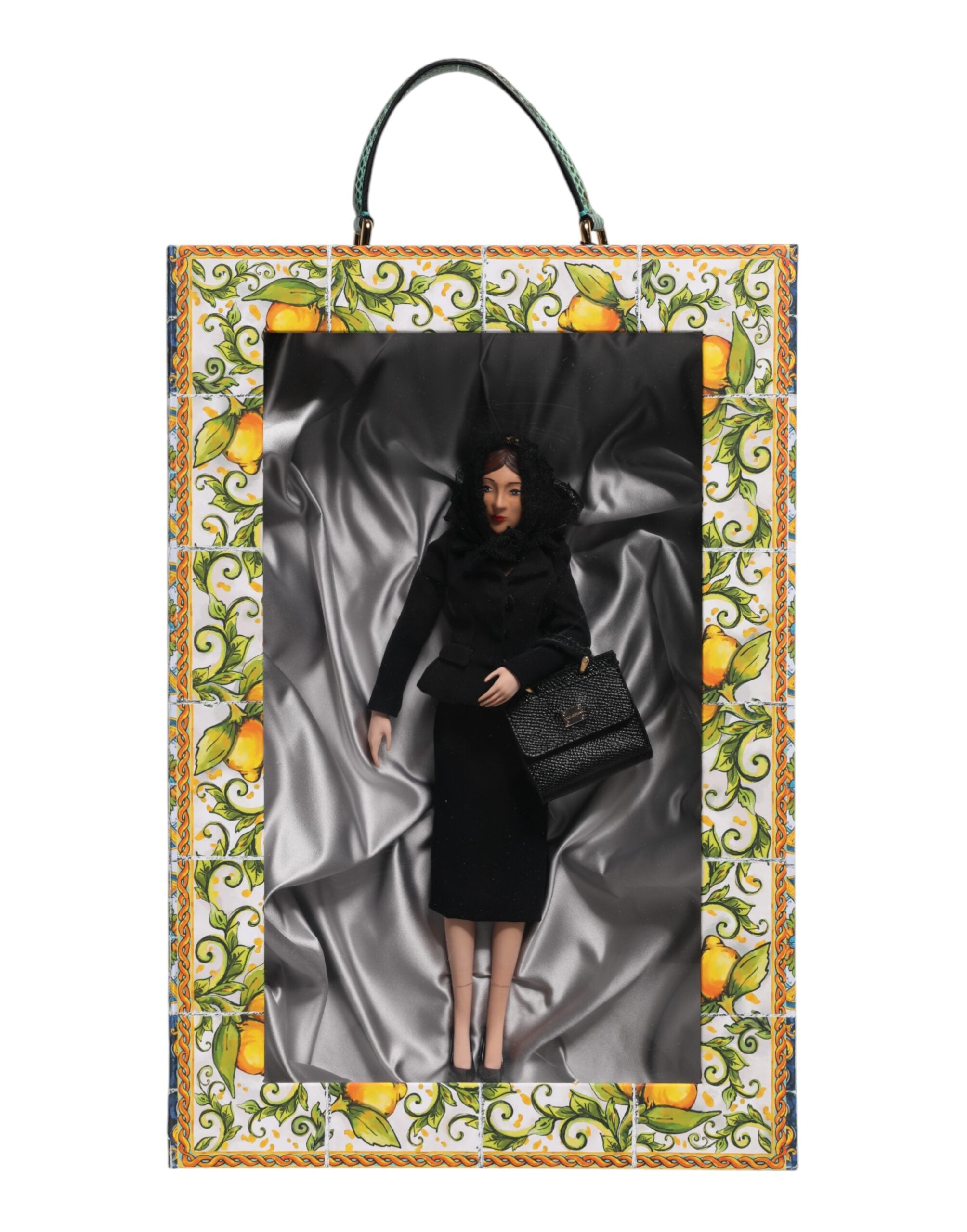 Dolce & Gabbana Abito Nero Ceramica Porcellana Moda Pelle Bambole Siciliane