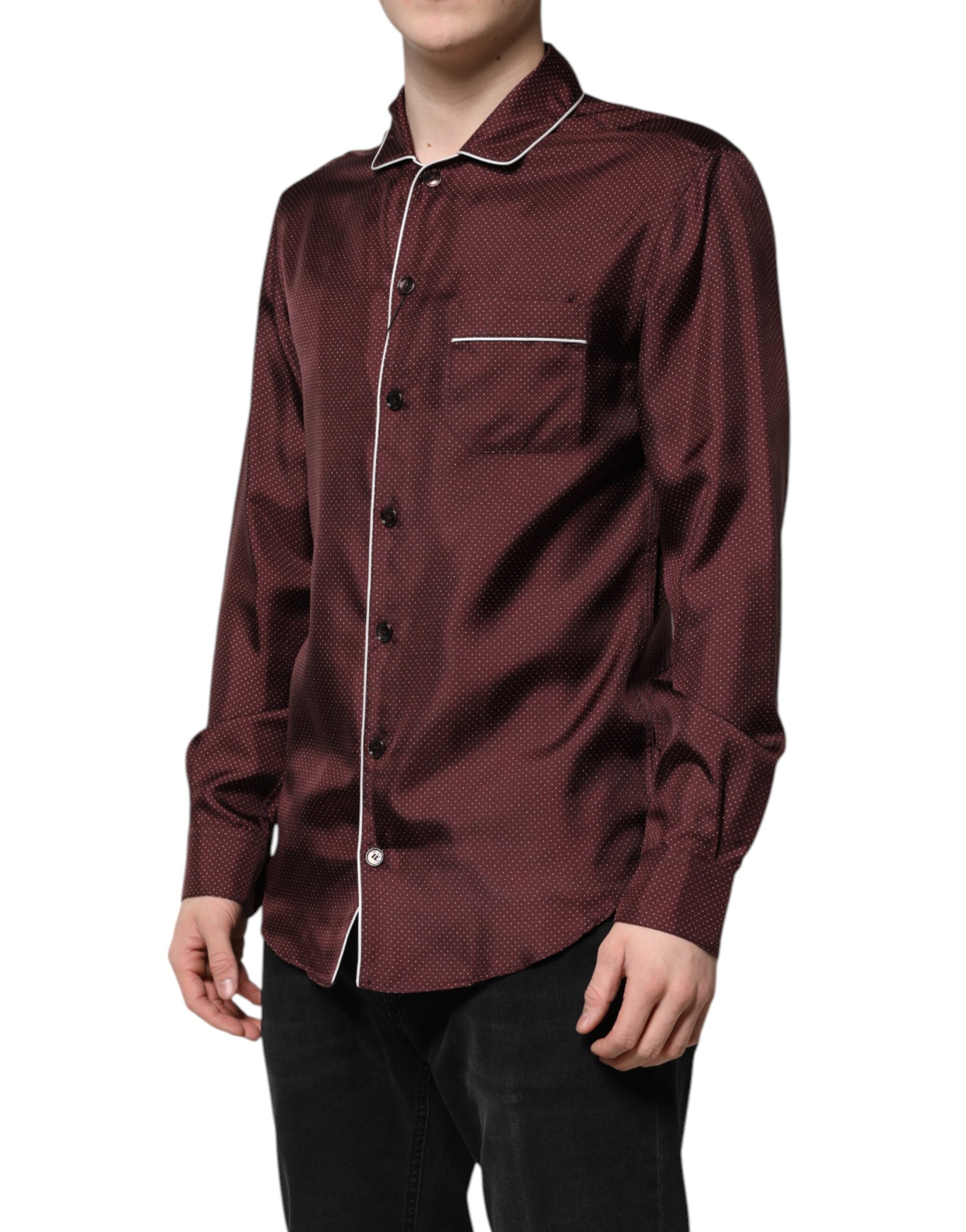 Camicia a maniche lunghe in seta bordeaux a pois Dolce & Gabbana