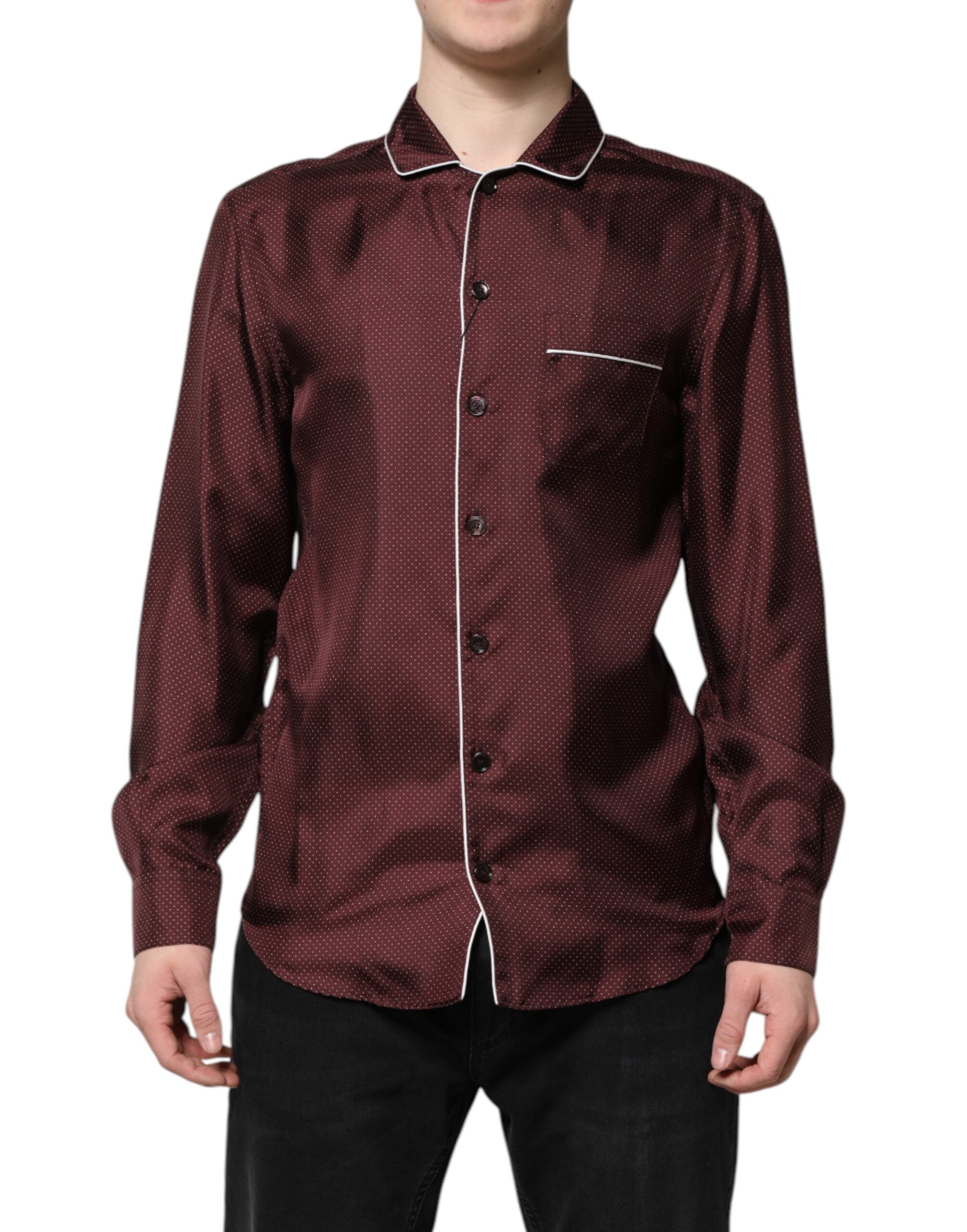 Camicia a maniche lunghe in seta bordeaux a pois Dolce & Gabbana