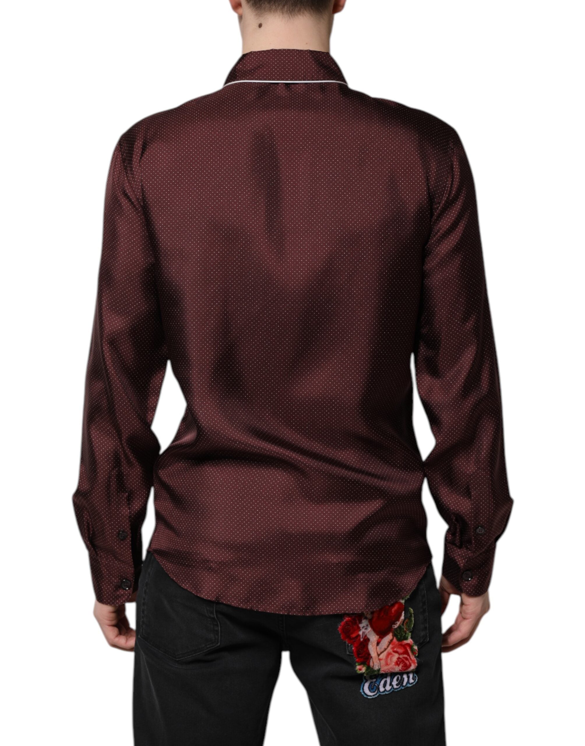 Camicia a maniche lunghe in seta bordeaux a pois Dolce & Gabbana