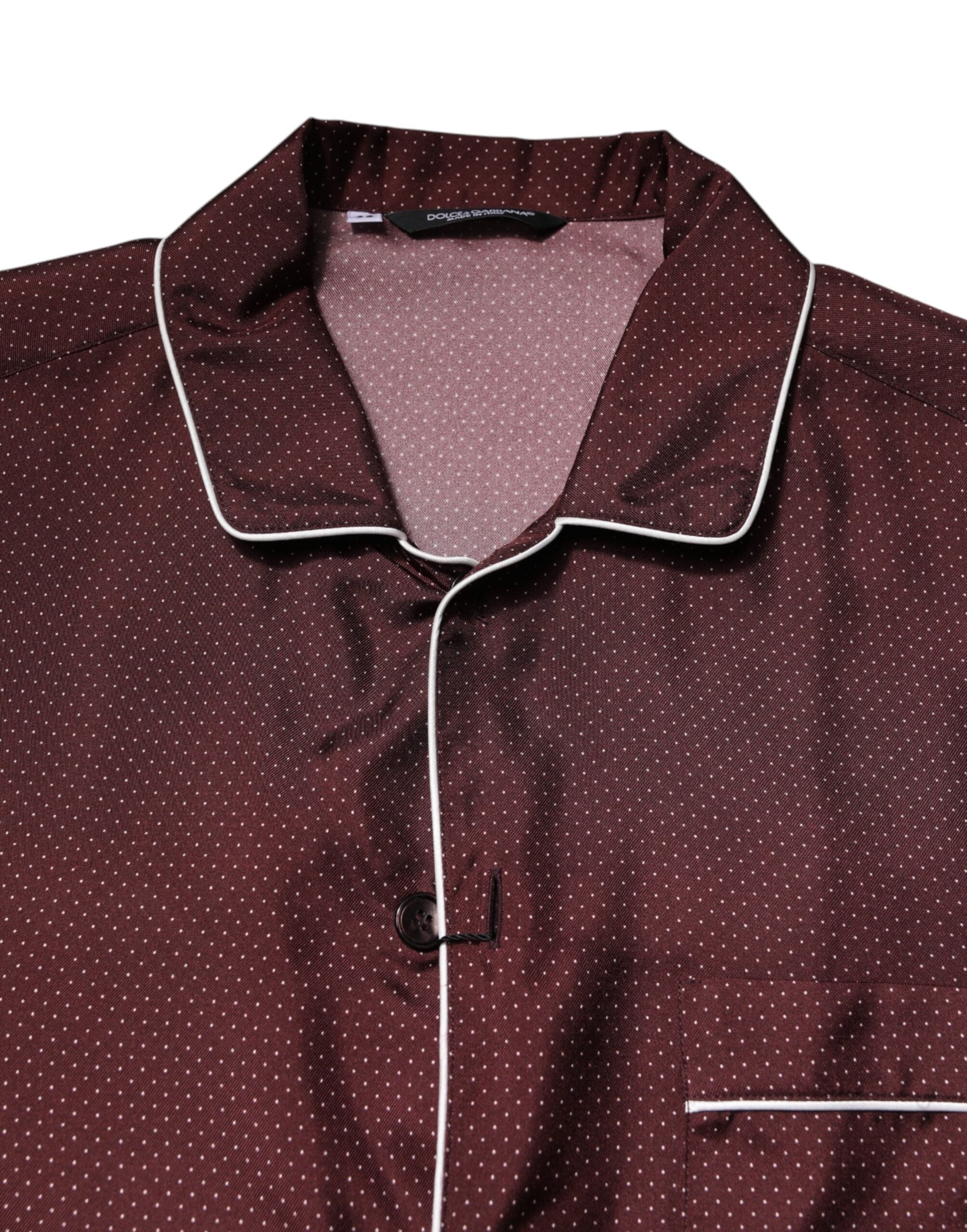 Camicia a maniche lunghe in seta bordeaux a pois Dolce & Gabbana