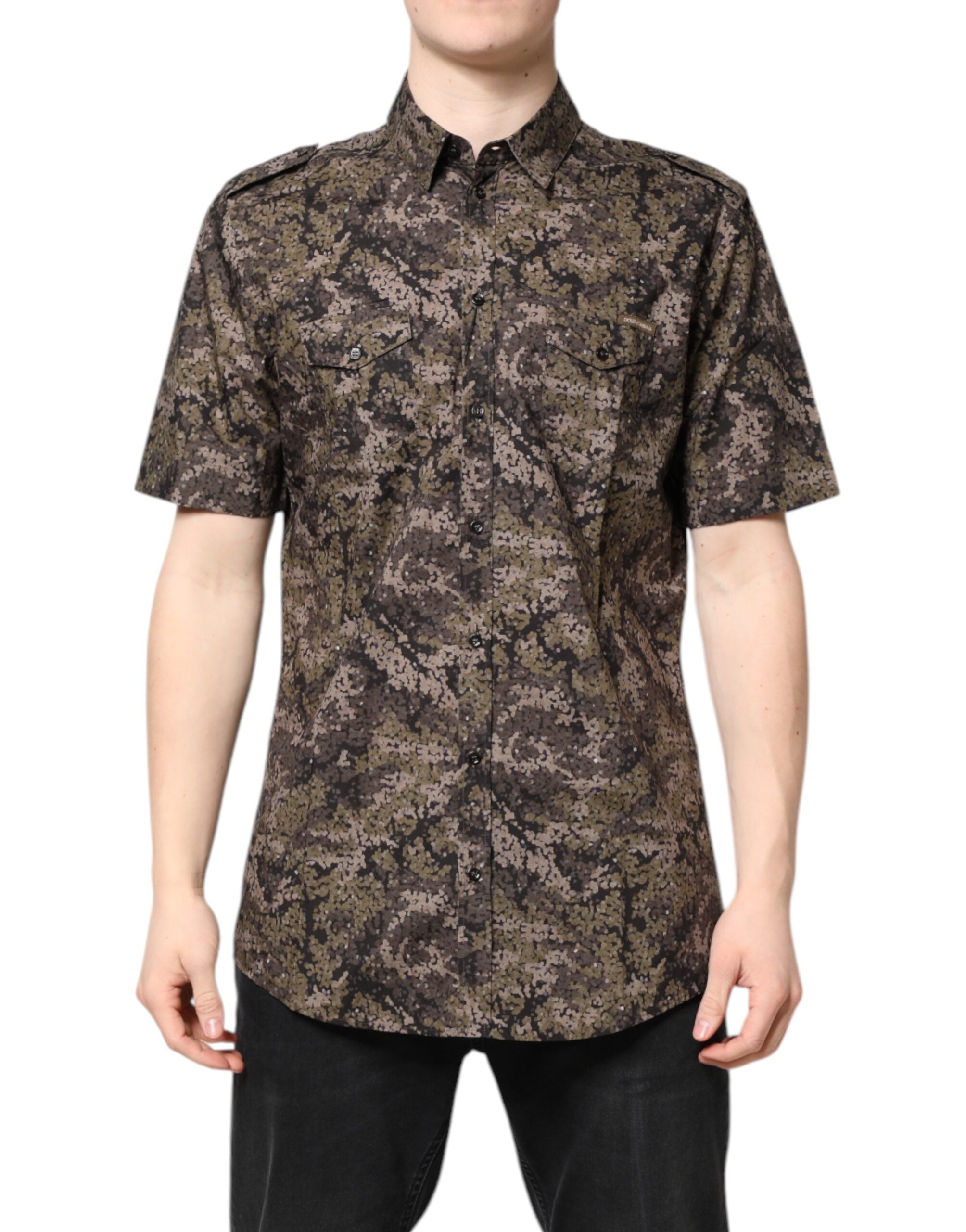 Camicia Oro Dolce & Gabbana Multicolor Mimetica con Bottoni