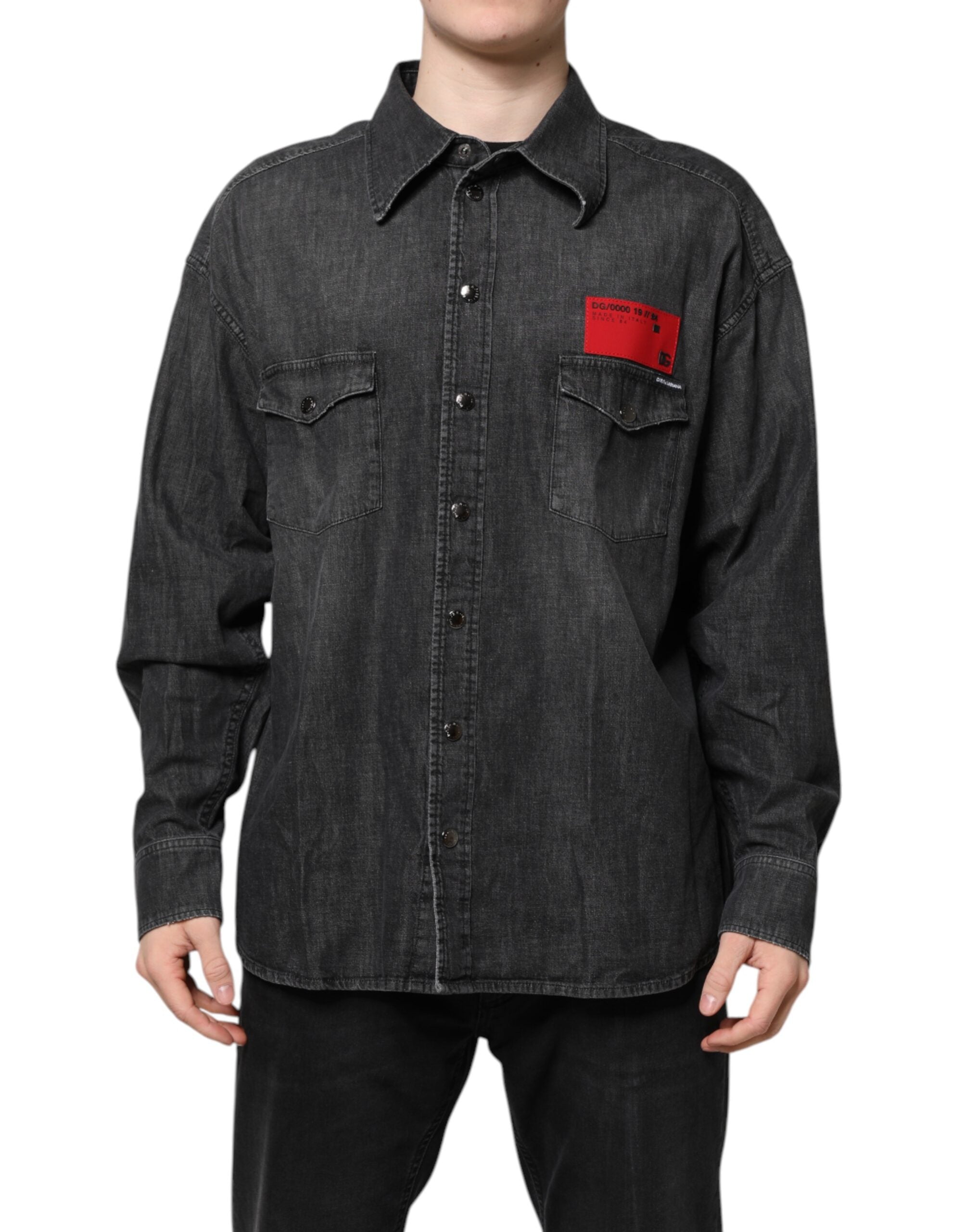 Camicia in denim con bottoni e maniche lunghe Dolce & Gabbana grigia