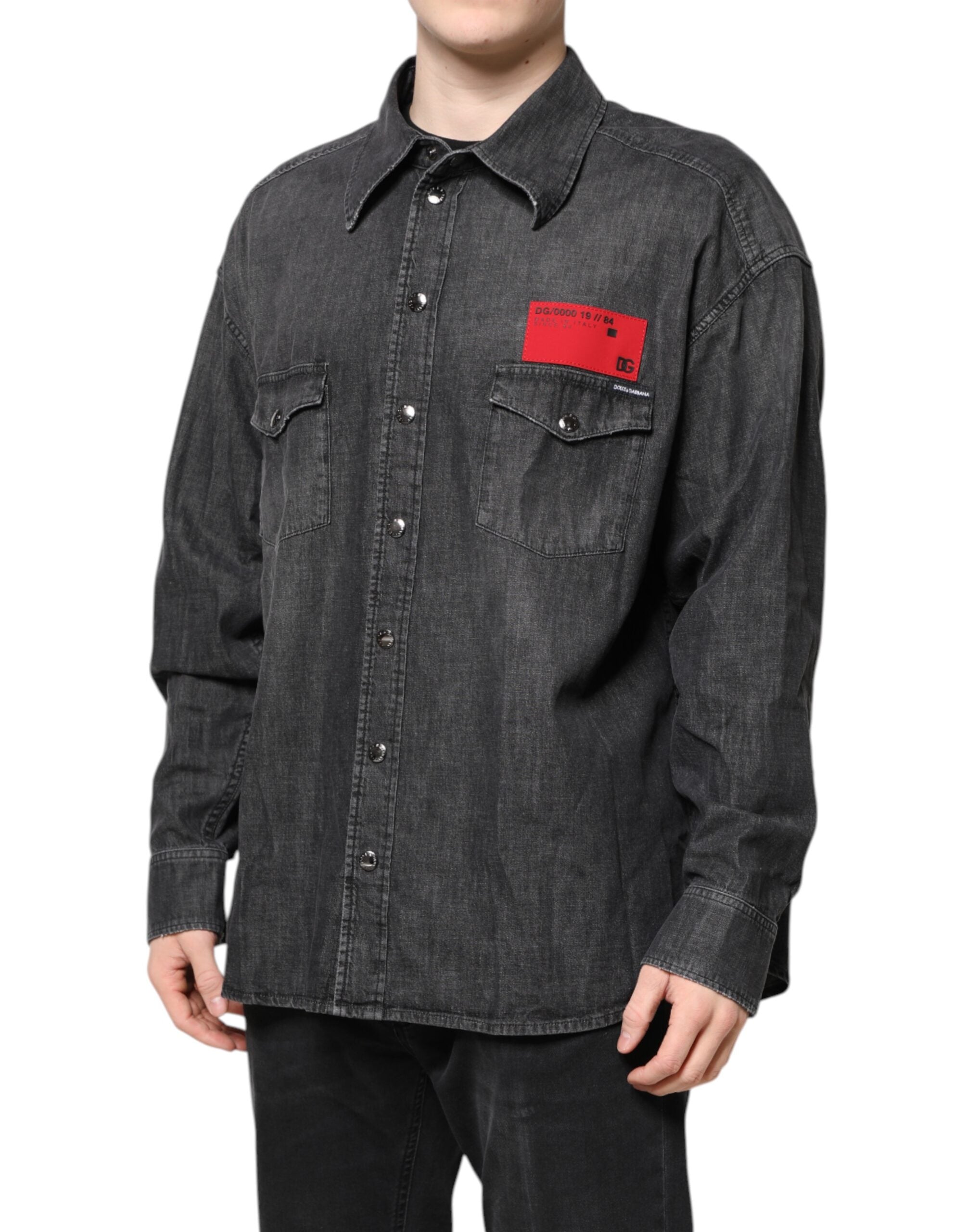 Camicia in denim con bottoni e maniche lunghe Dolce & Gabbana grigia