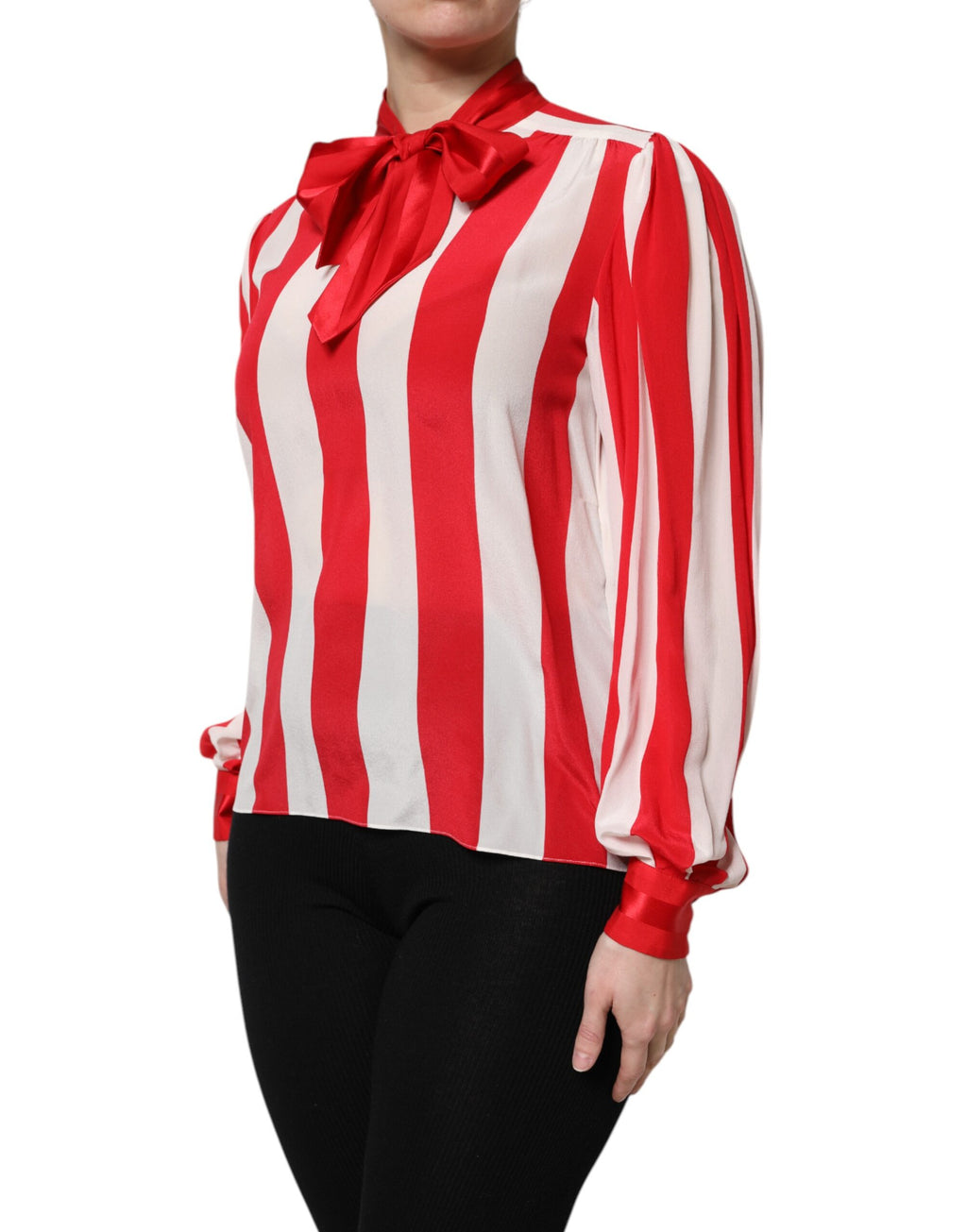 Camicetta con colletto Ascot a righe rosse e bianche Dolce & Gabbana