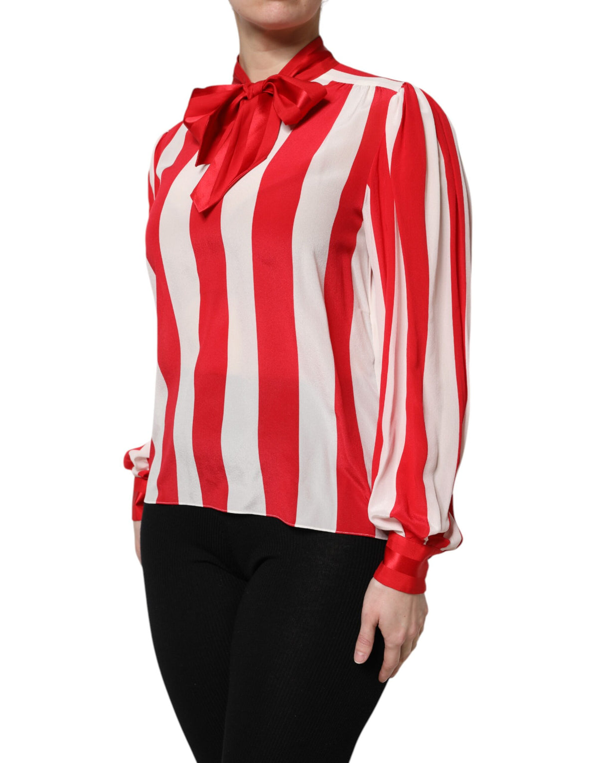 Camicetta con colletto Ascot a righe rosse e bianche Dolce & Gabbana