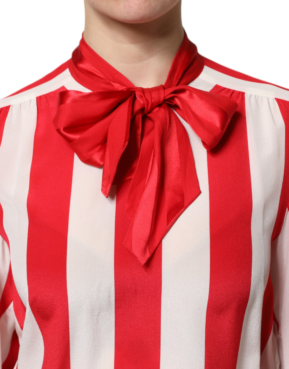 Camicetta con colletto Ascot a righe rosse e bianche Dolce & Gabbana