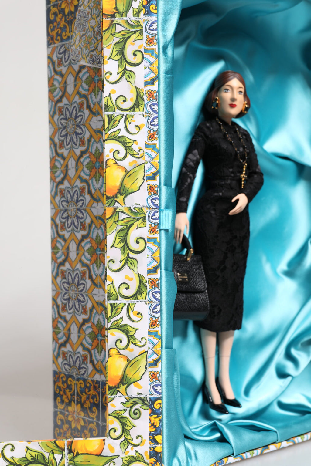 Dolce & Gabbana Abito nero MARIA Porcellana Sfilata Pelle Sicily Dolls
