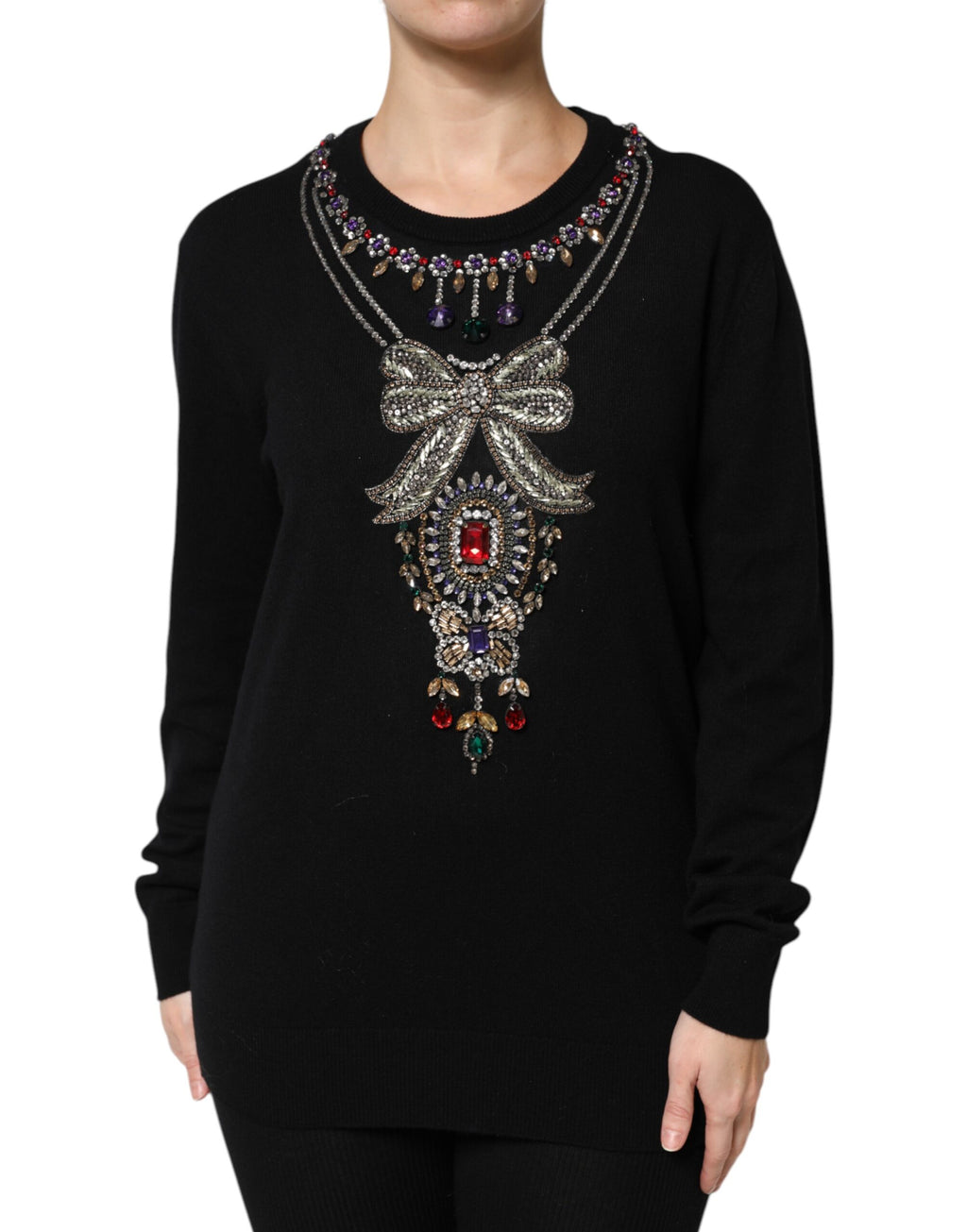 Maglione Dolce & Gabbana in cashmere nero con cristalli