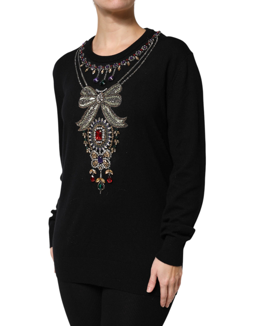 Maglione Dolce & Gabbana in cashmere nero con cristalli